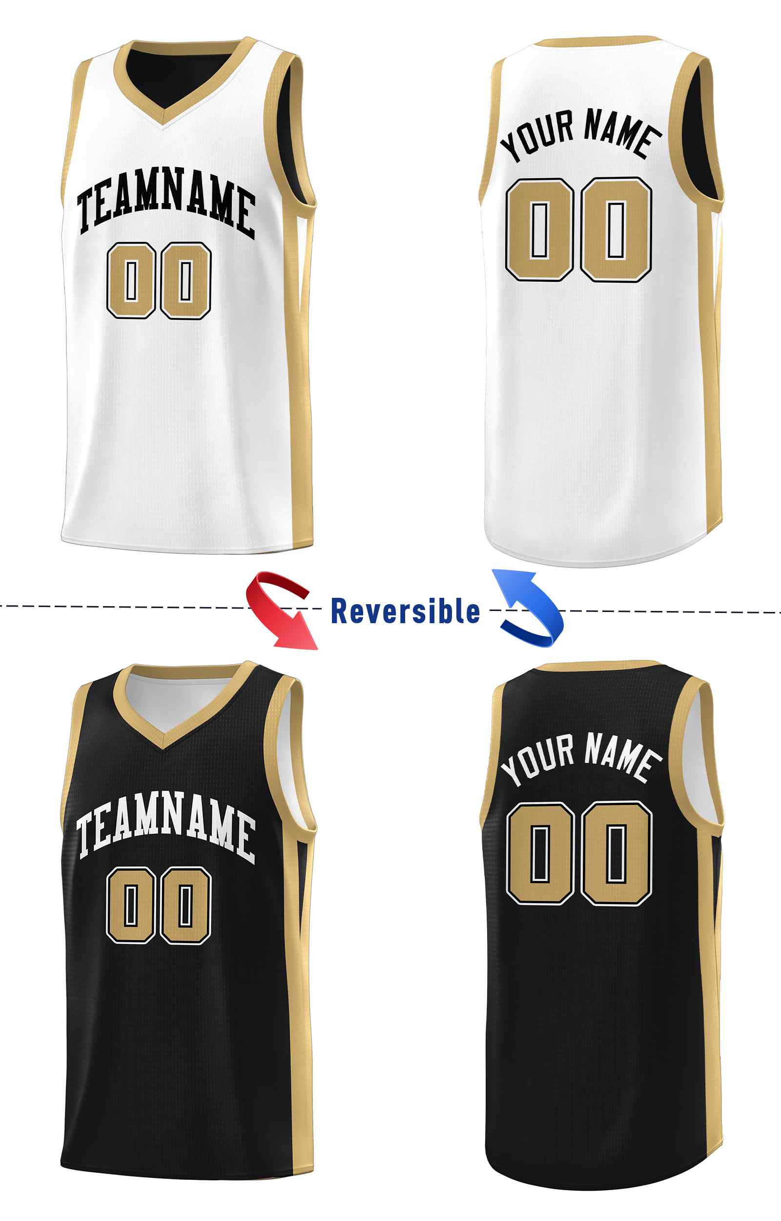 Custom Black White Double Side Sets Men Basketball Jersey