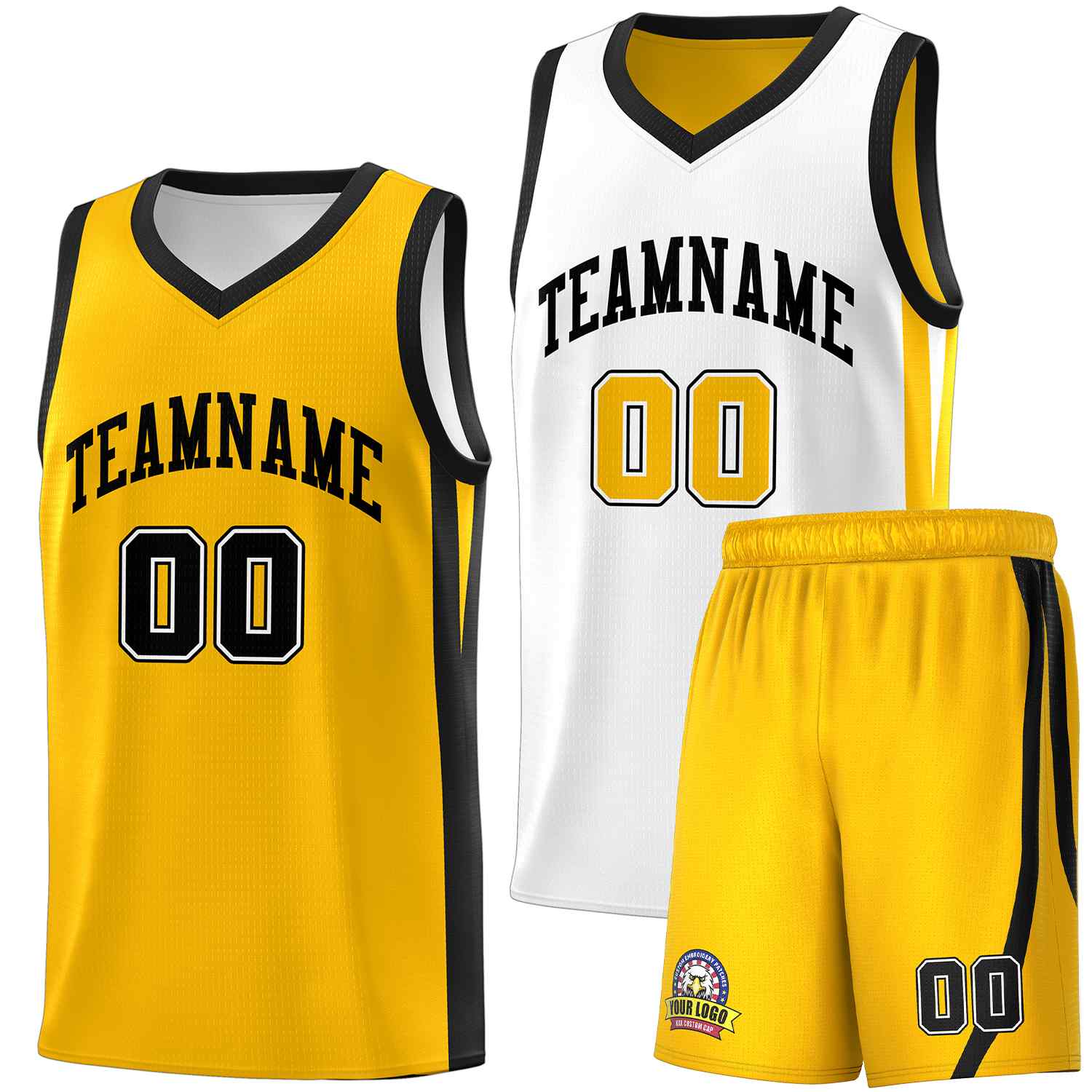 Custom White Yellow Double Side Sets Men Basketball Jersey