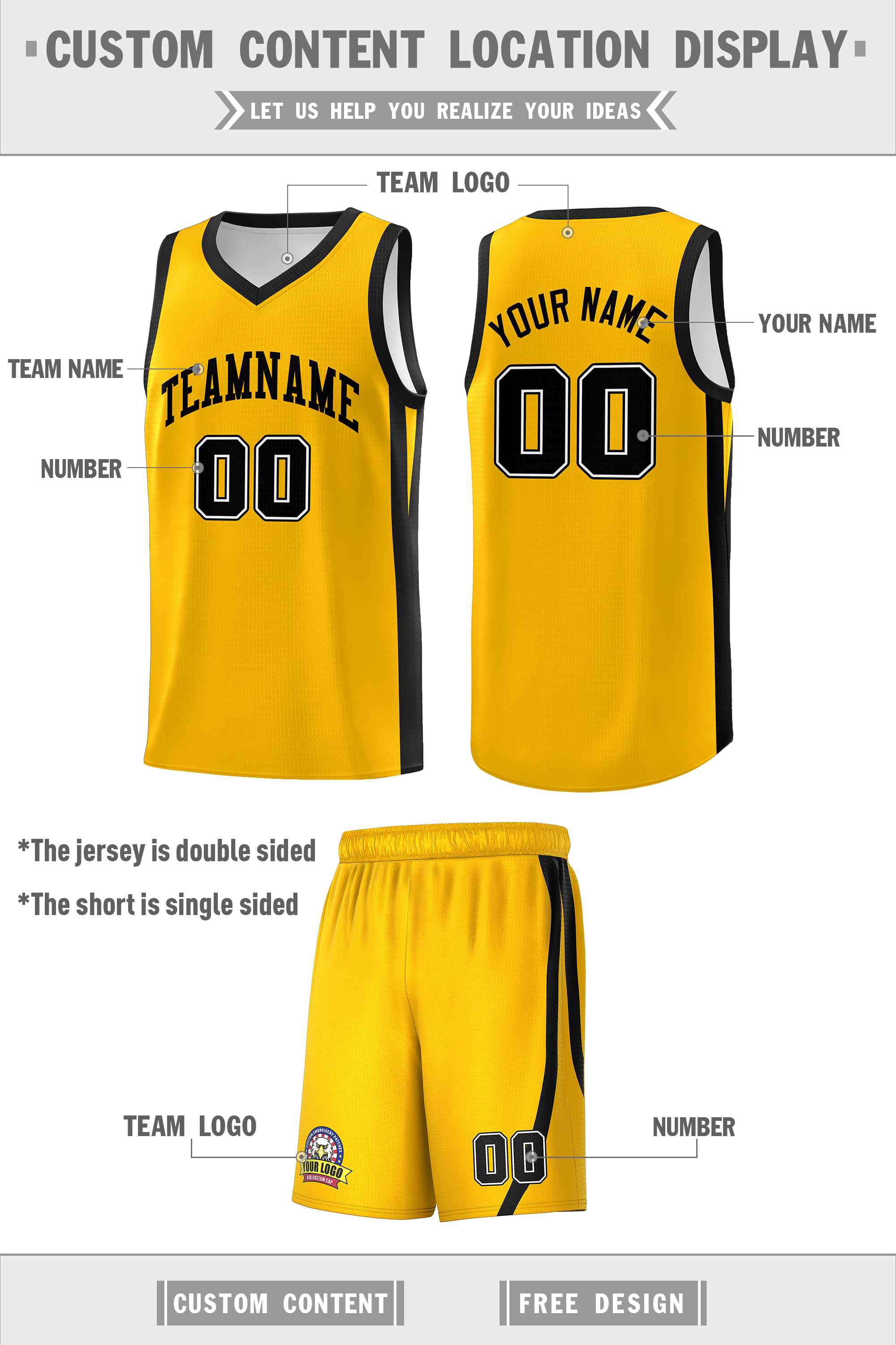 Custom White Yellow Double Side Sets Men Basketball Jersey