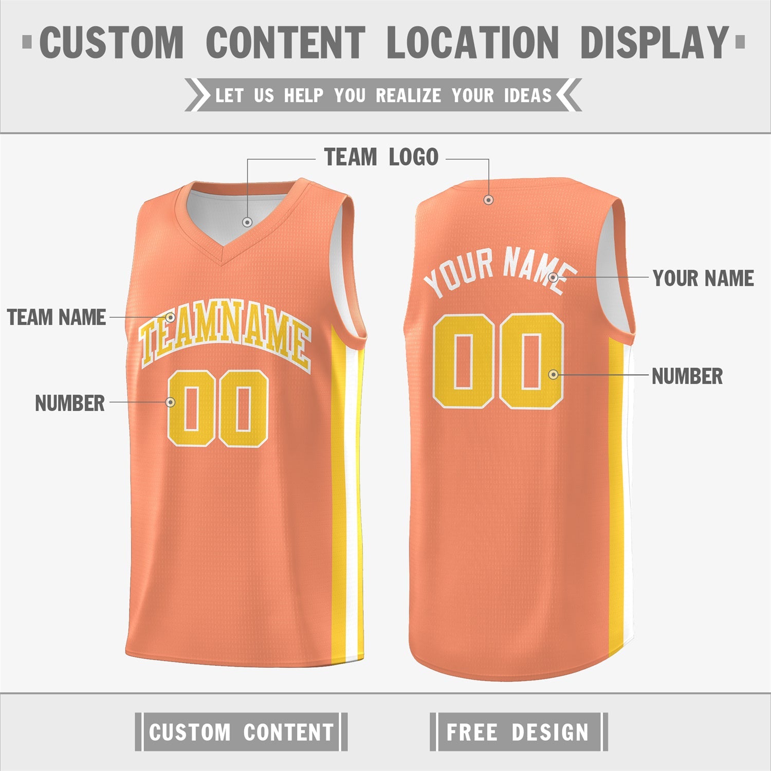 Custom Orange White-Yellow Double Side Tops Basketball Jersey