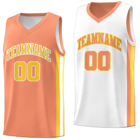 Custom Orange White-Yellow Double Side Tops Basketball Jersey