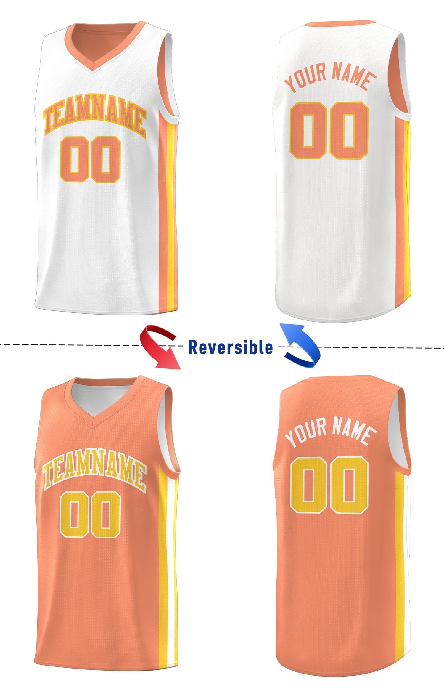 Custom Orange White-Yellow Double Side Tops Basketball Jersey