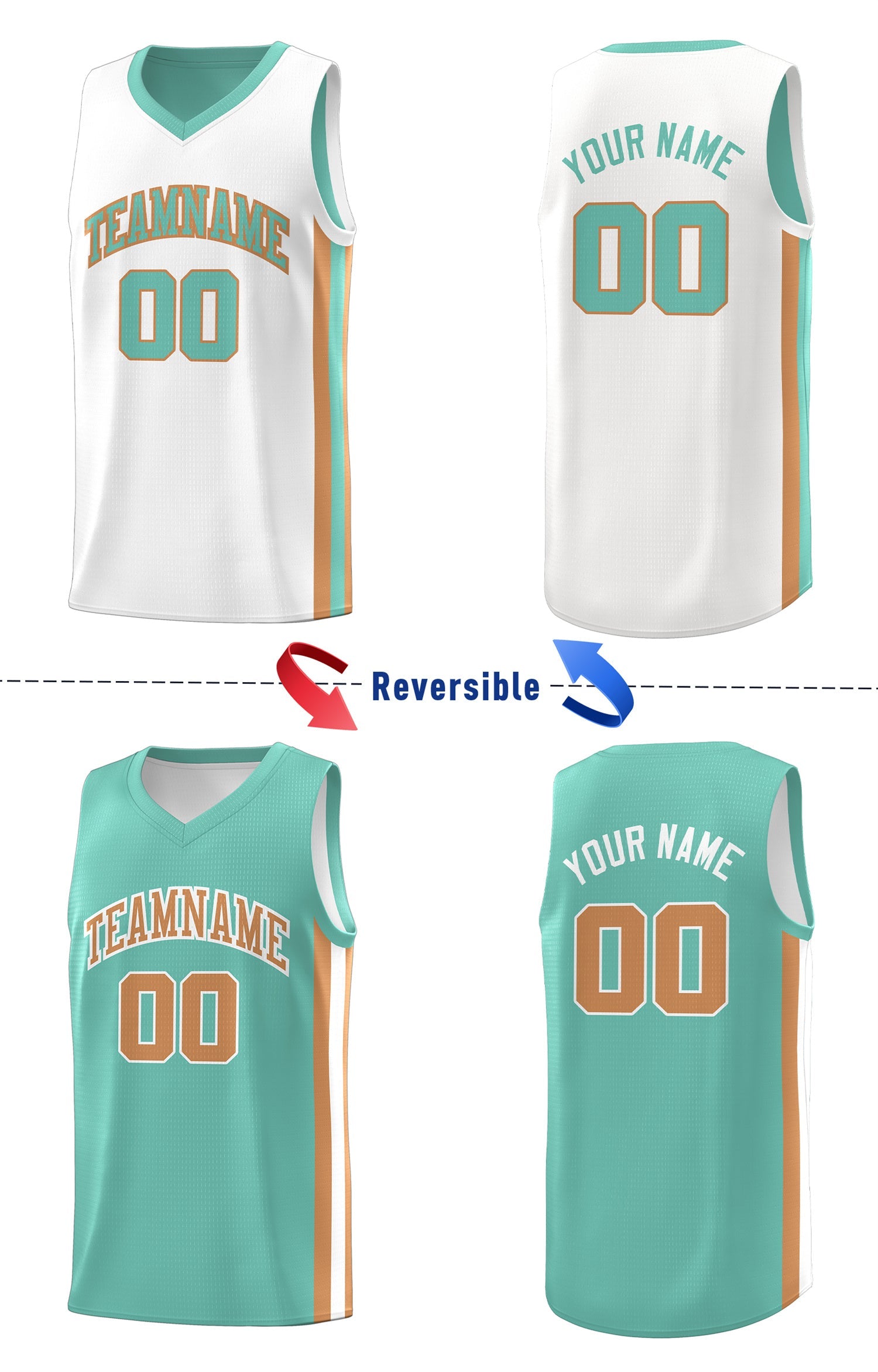 Custom Light Green White Khaki Double Side Tops Basketball Jersey