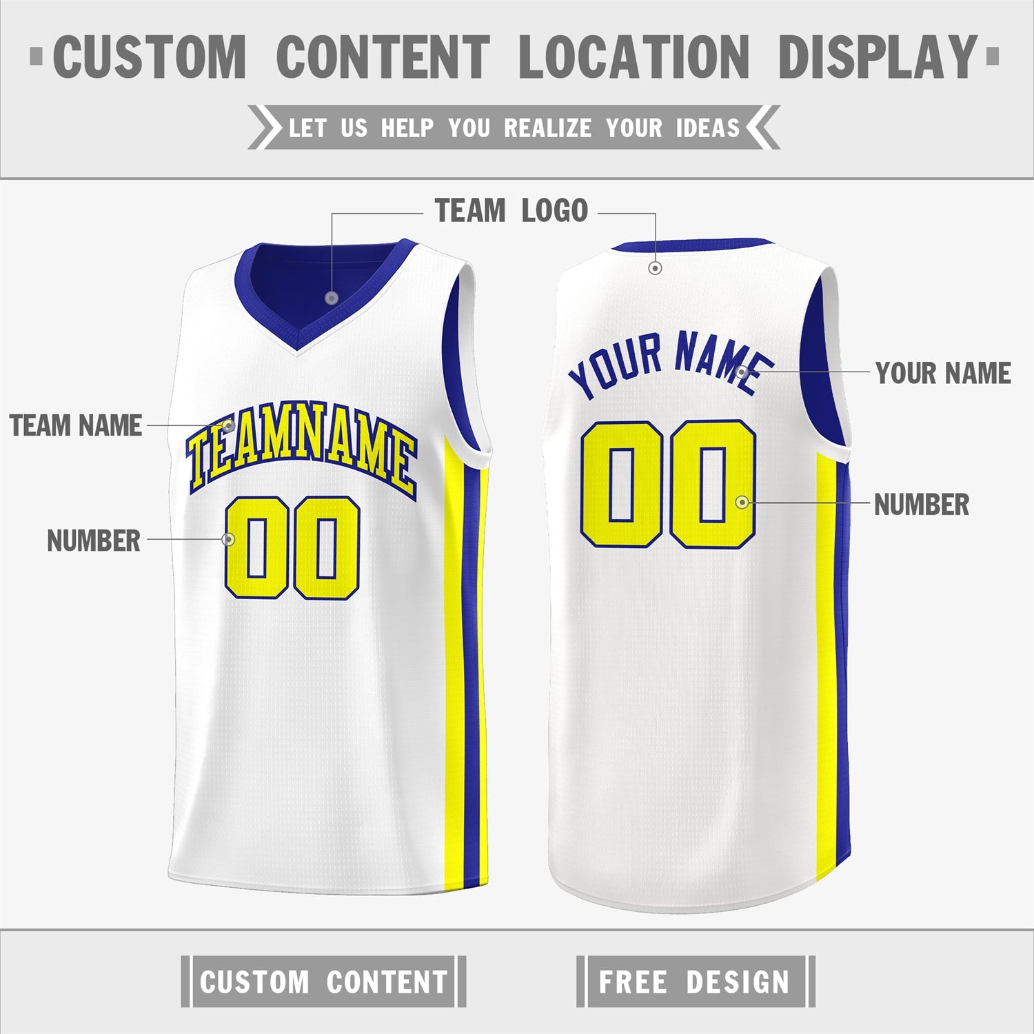 Custom Royal White-Yellow Double Side Tops Basketball Jersey