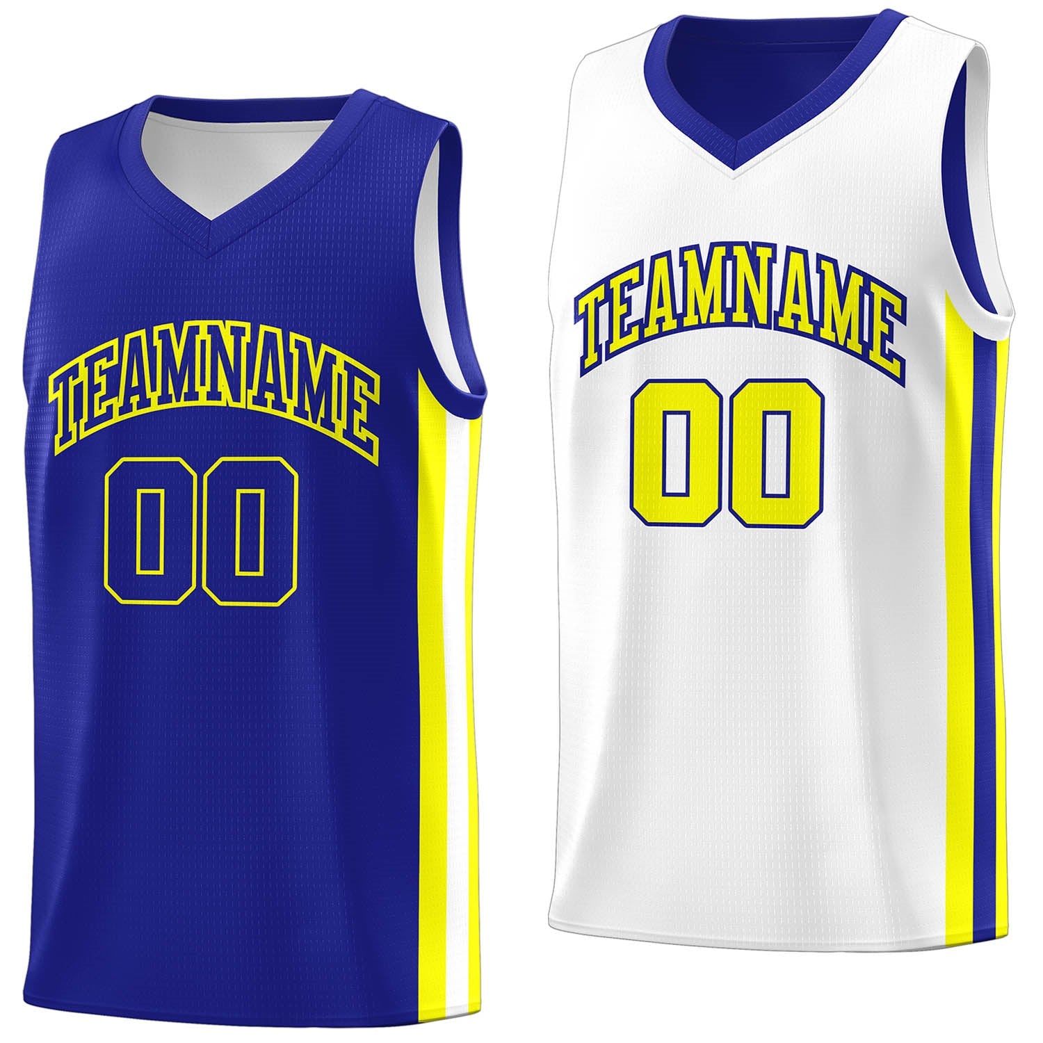 Custom Royal White-Yellow Double Side Tops Basketball Jersey