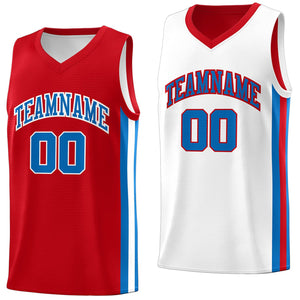 Custom Red White-Royal Double Side Tops Basketball Jersey