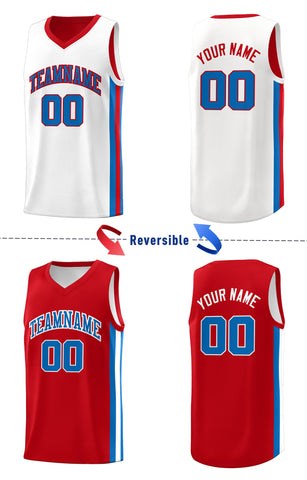 Custom Red White-Royal Double Side Tops Basketball Jersey
