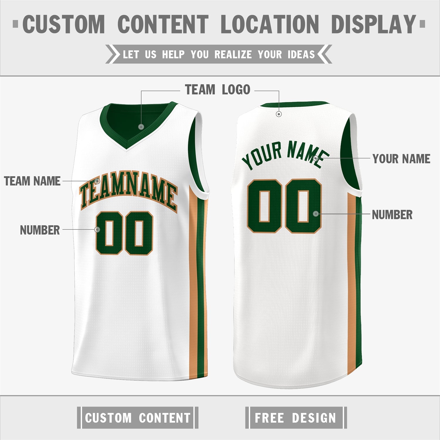 Custom Green Khaki-White Double Side Tops Basketball Jersey