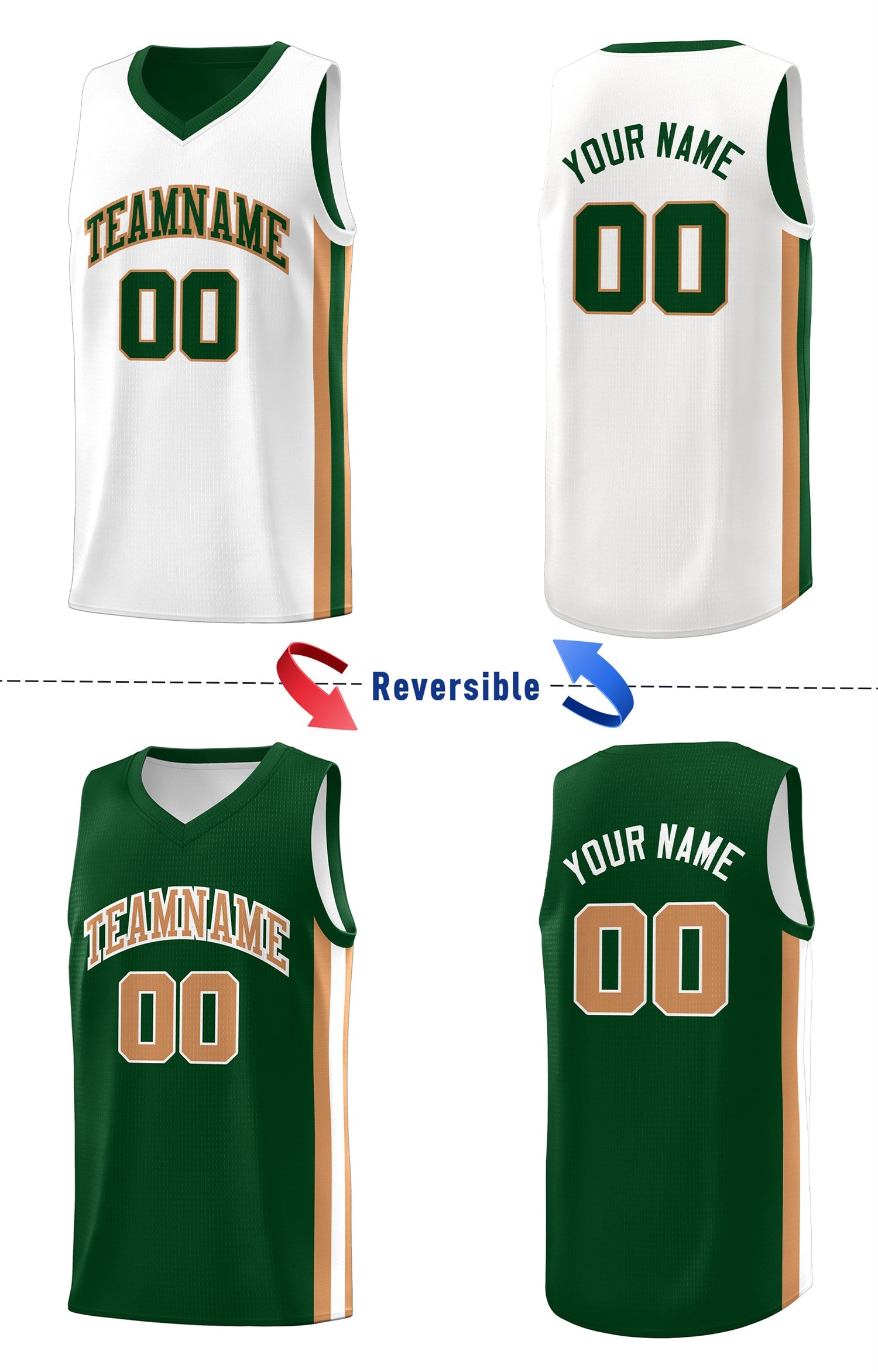 Custom Green Khaki-White Double Side Tops Basketball Jersey