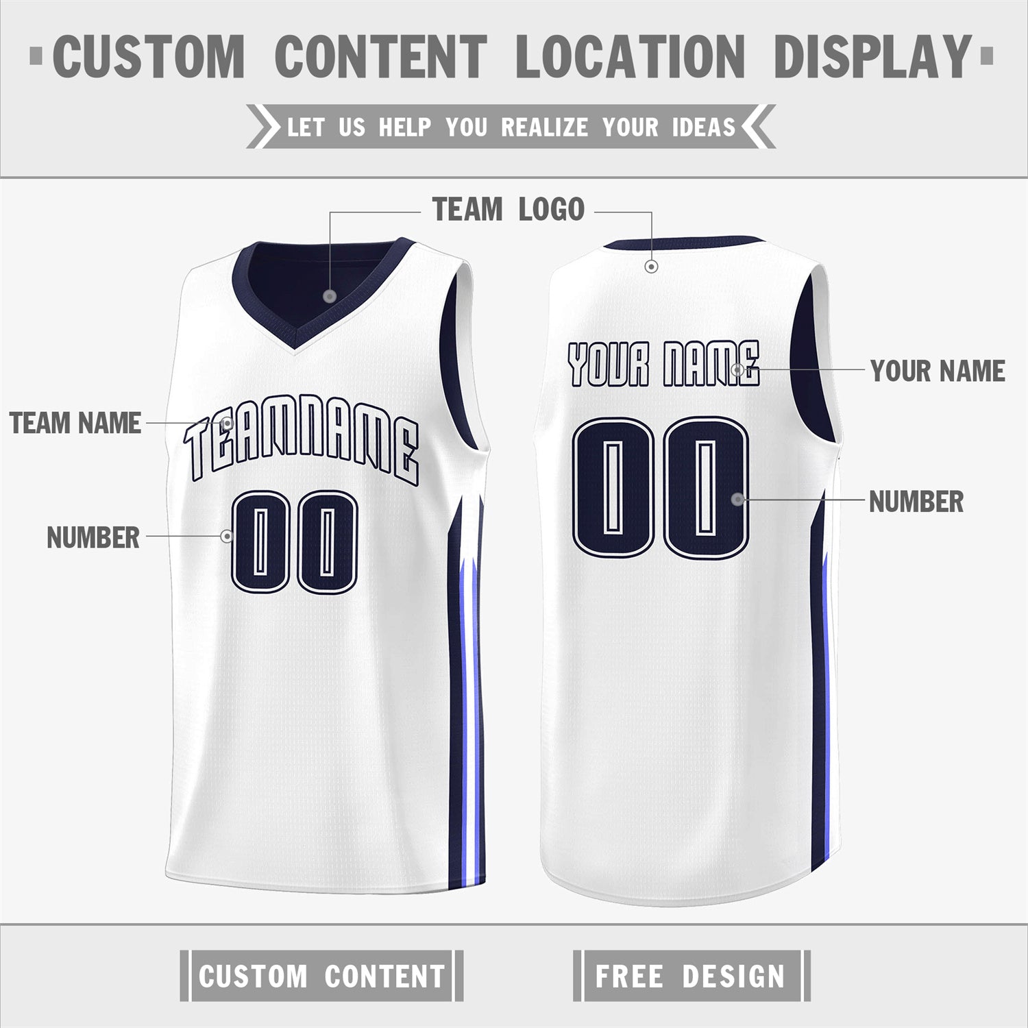 Custom Navy White Double Side Tops Training Fashion Basketball Jersey