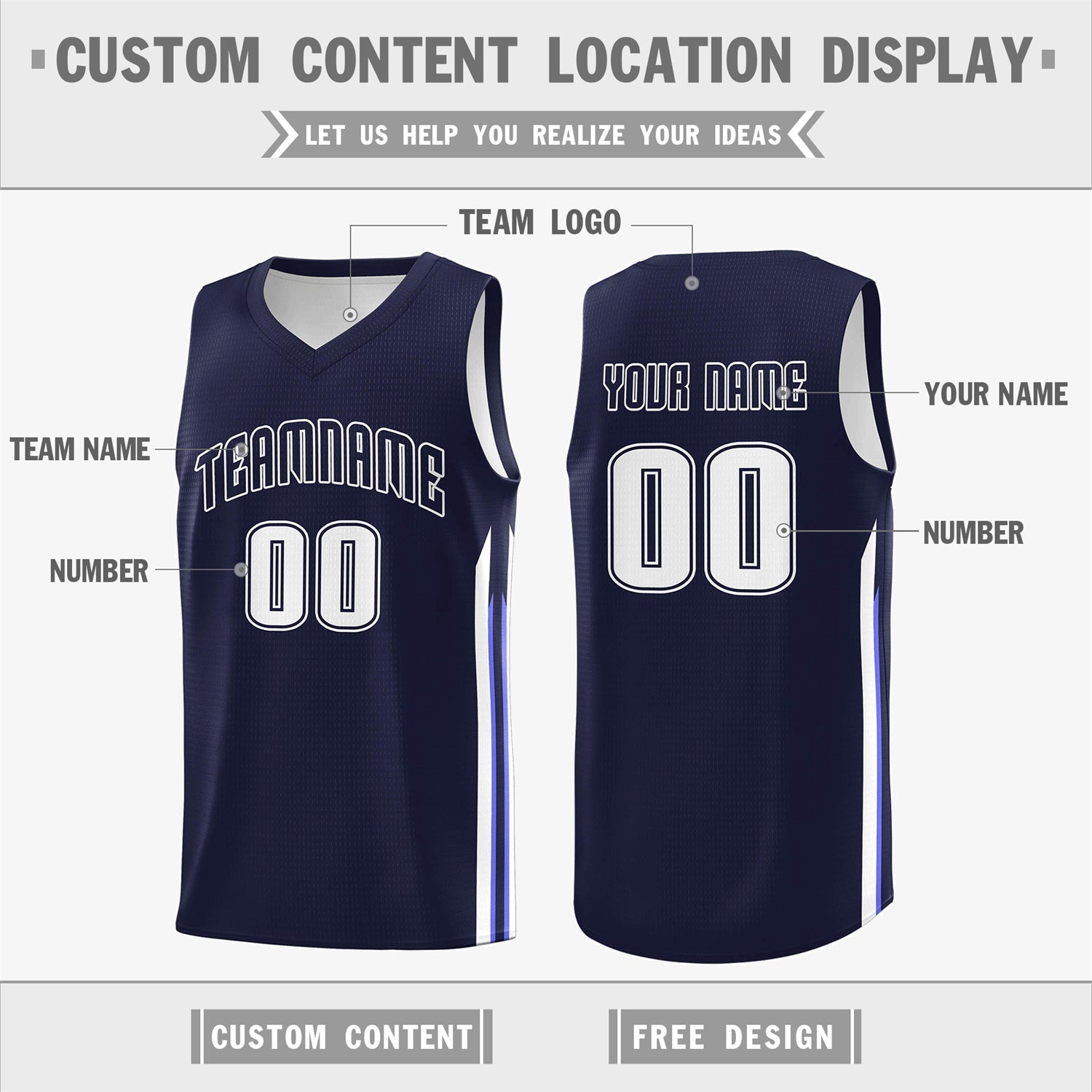 Custom Navy White Double Side Tops Training Fashion Basketball Jersey