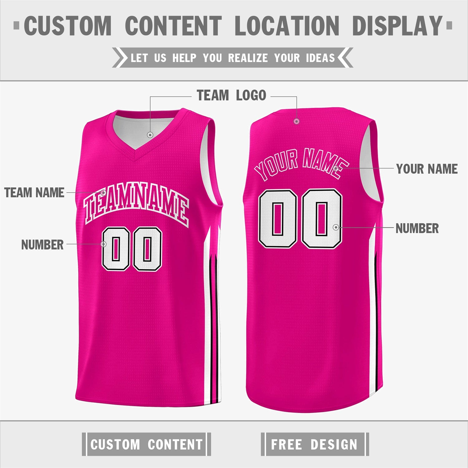 Custom Pink White Double Side Tops Training Fashion Basketball Jersey