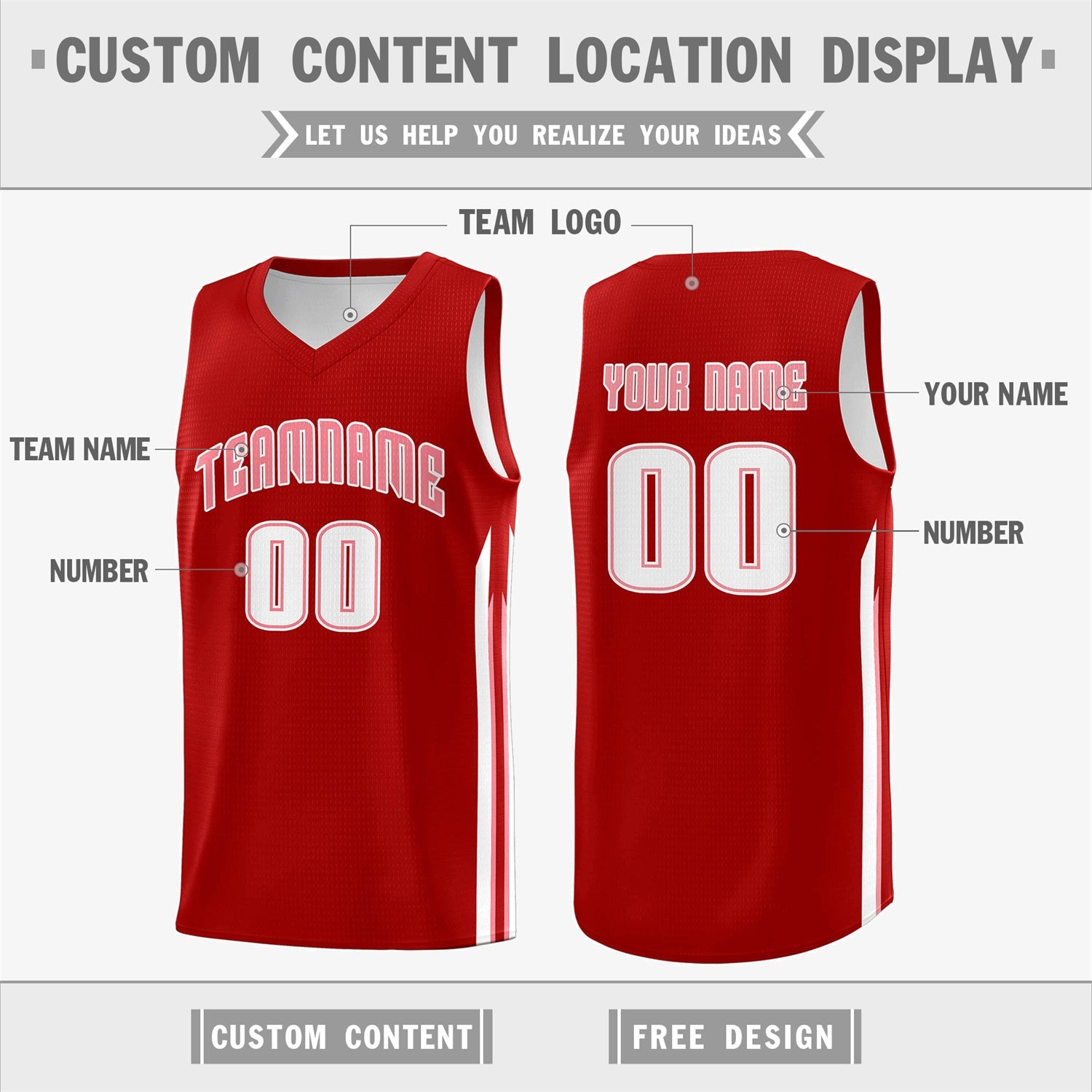 Custom Red White-Pink Double Side Tops Training Fashion Basketball Jersey