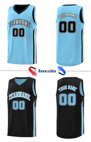 Custom Black Lt Blue Double Side Tops Training Fashion Basketball Jersey