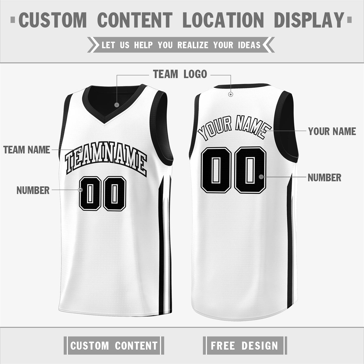 Custom Black White Double Side Tops Training Fashion Basketball Jersey