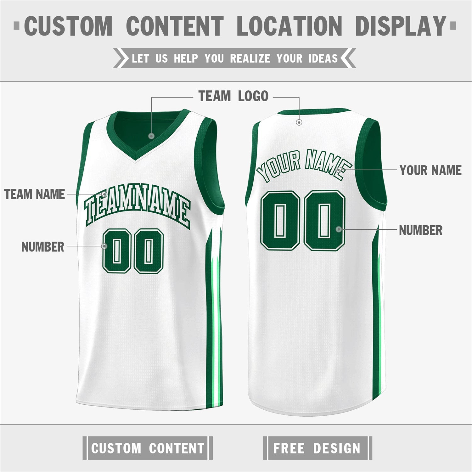 Custom Green White Double Side Tops Training Fashion Basketball Jersey