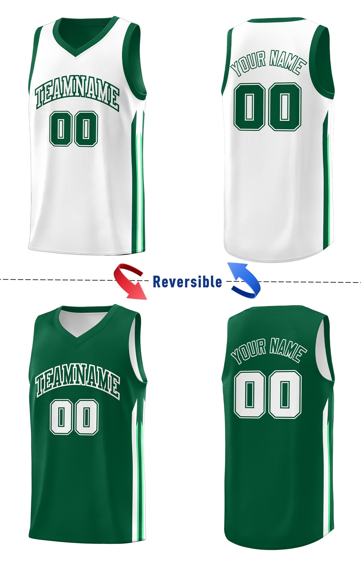 Custom Green White Double Side Tops Training Fashion Basketball Jersey