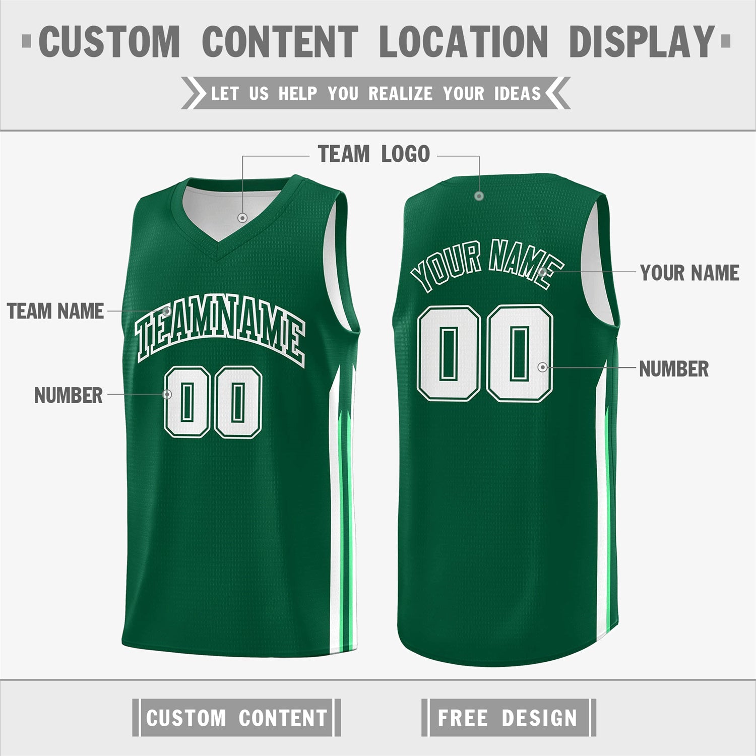 Custom Green White Double Side Tops Training Fashion Basketball Jersey