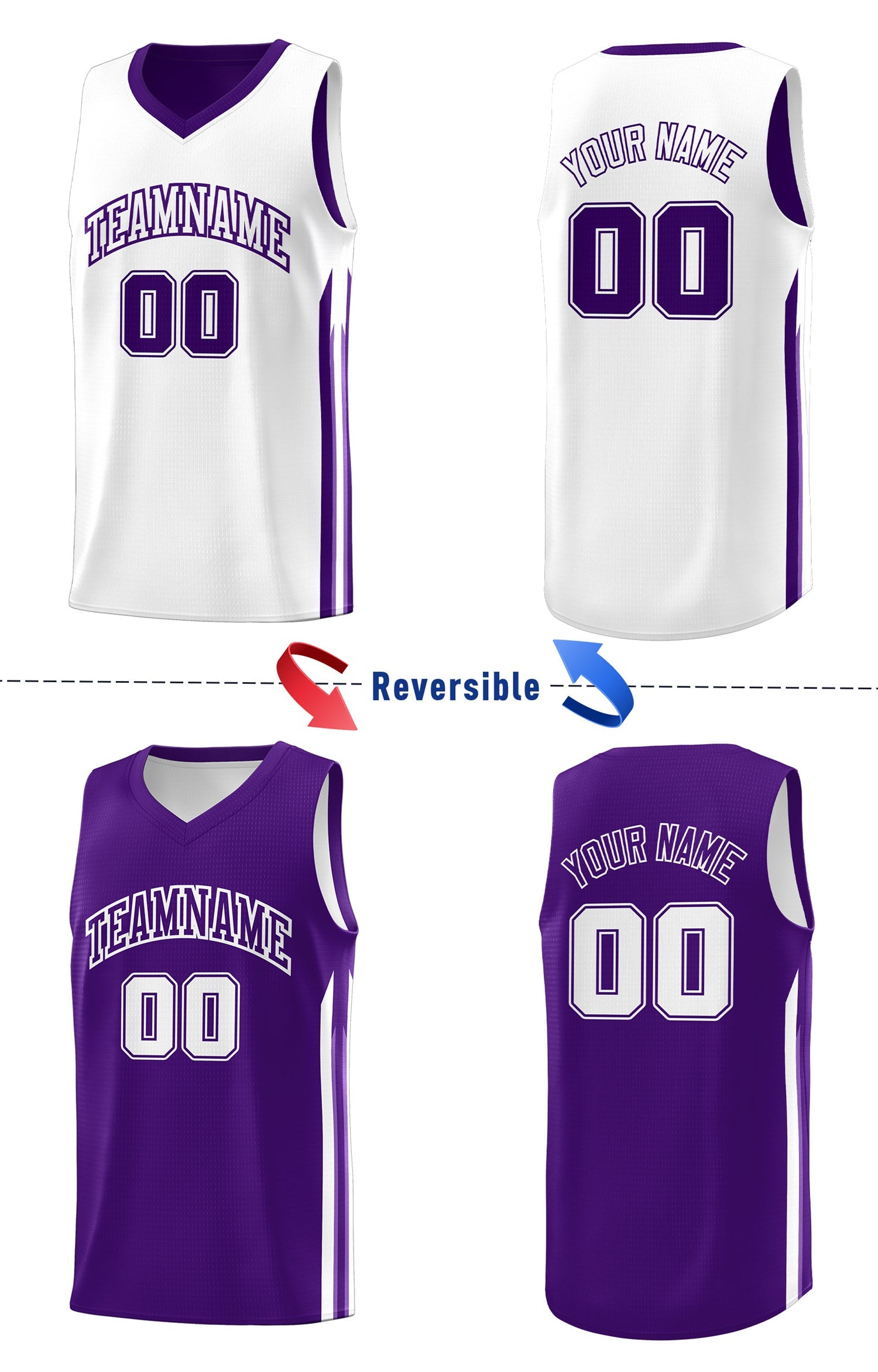 Custom Purple White Double Side Tops Training Fashion Basketball Jersey