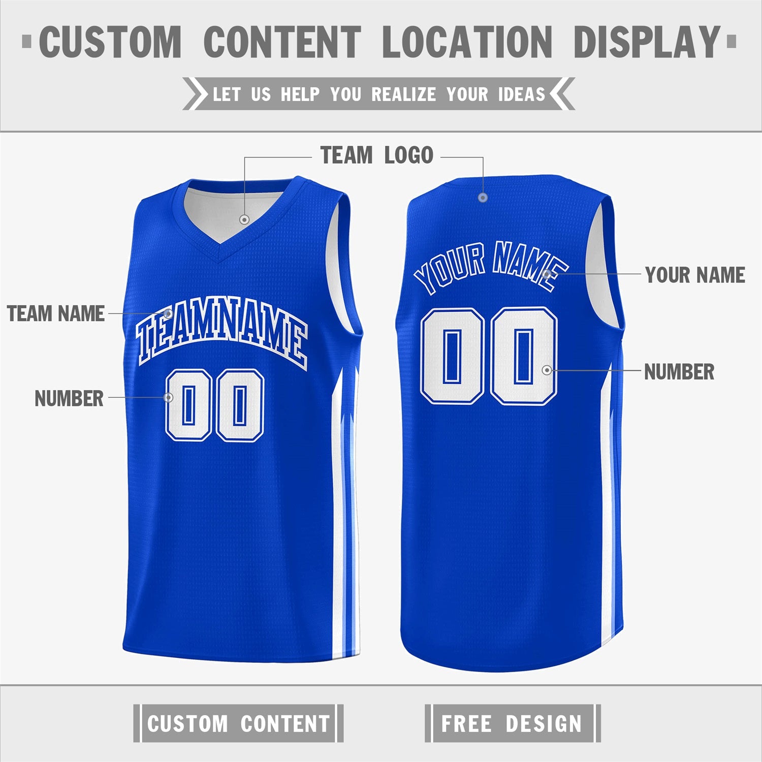 Custom Royal White Double Side Tops Sport Basketball Jersey