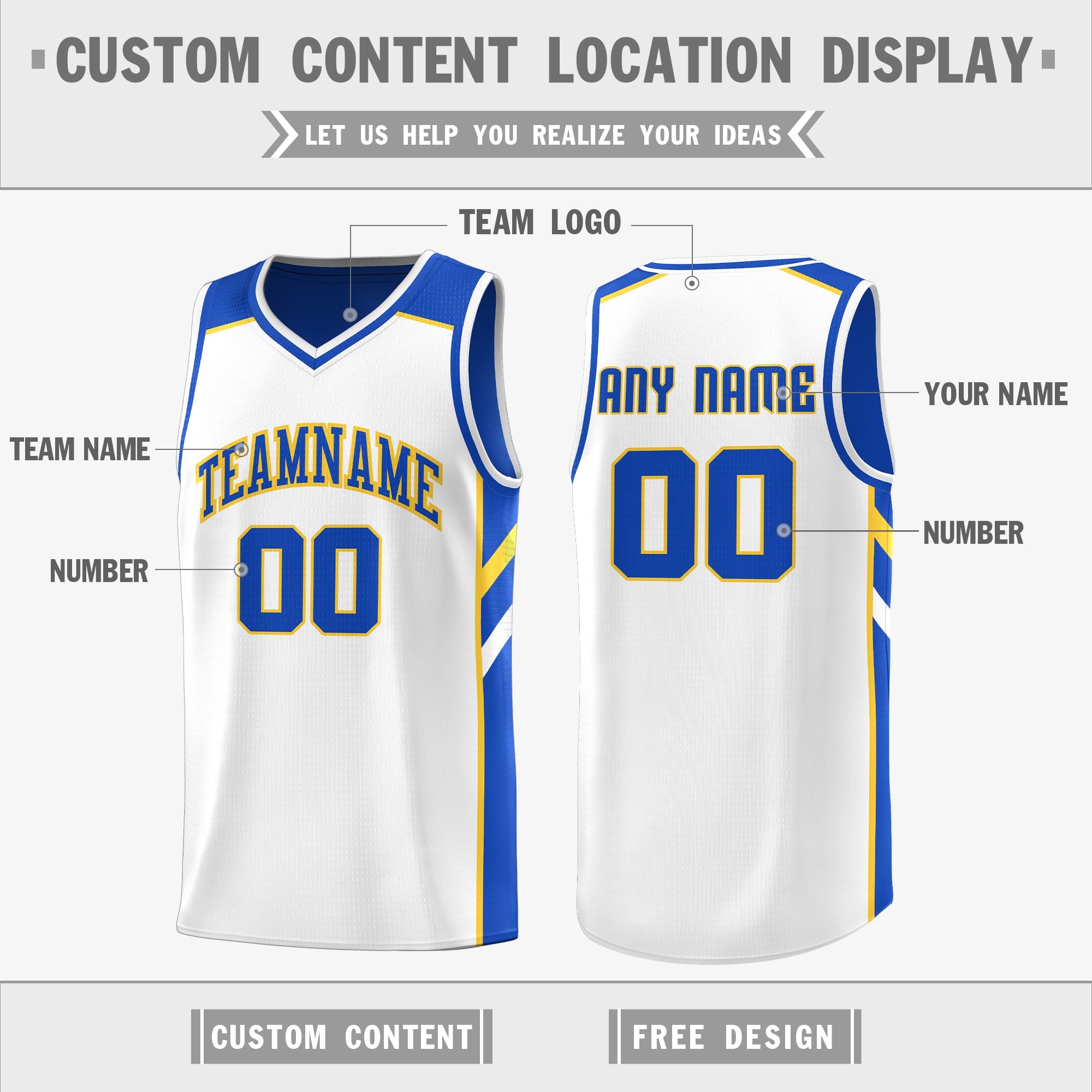 Custom Royal White Double Side Tops Breathable Training Basketball Jersey