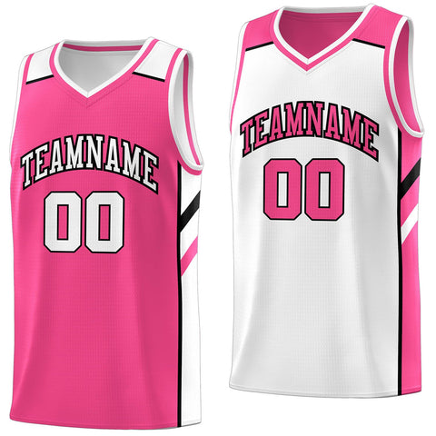 Custom Pink White Double Side Tops Breathable Training Basketball Jersey