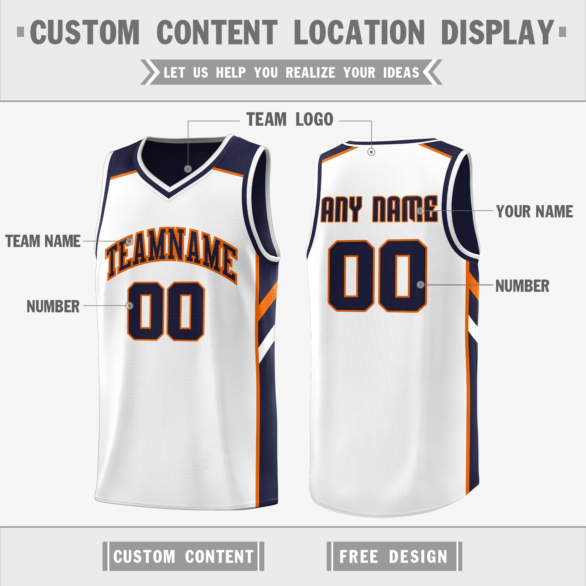 Custom Navy White Double Side Tops Basketball Jersey