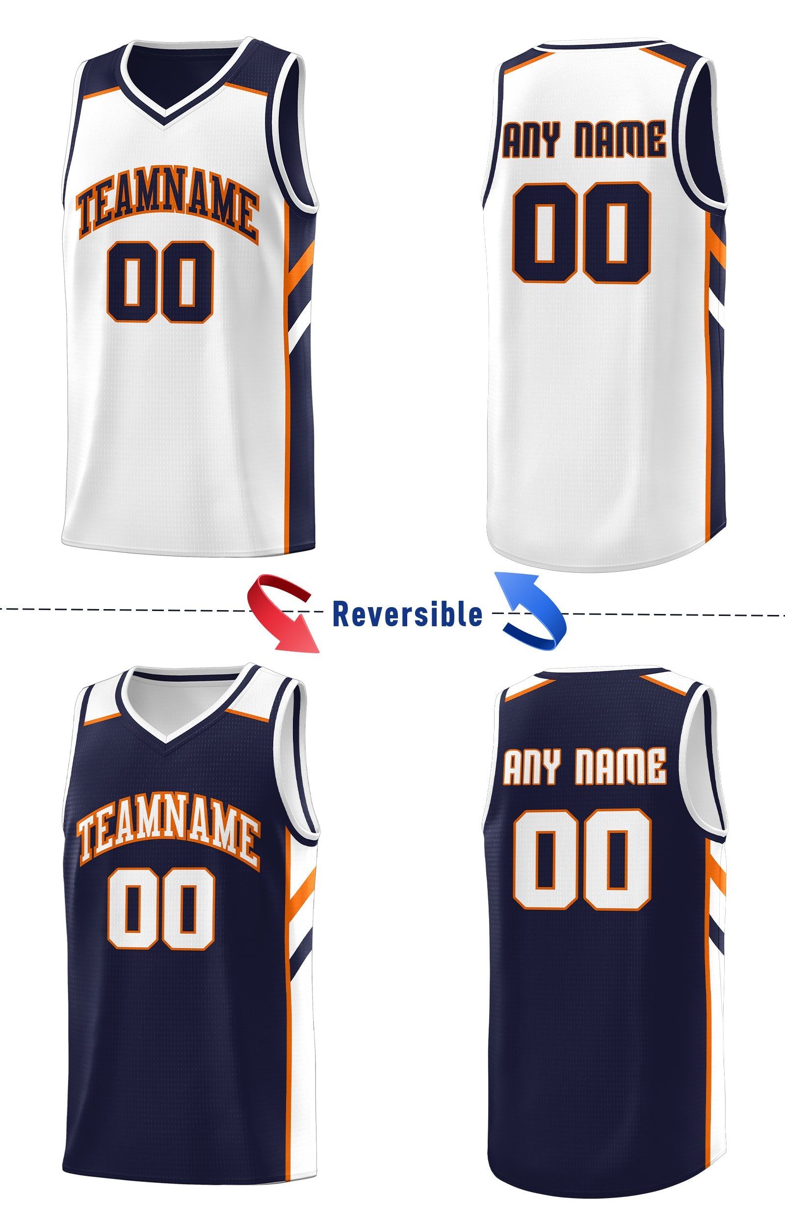 Custom Navy White Double Side Tops Basketball Jersey