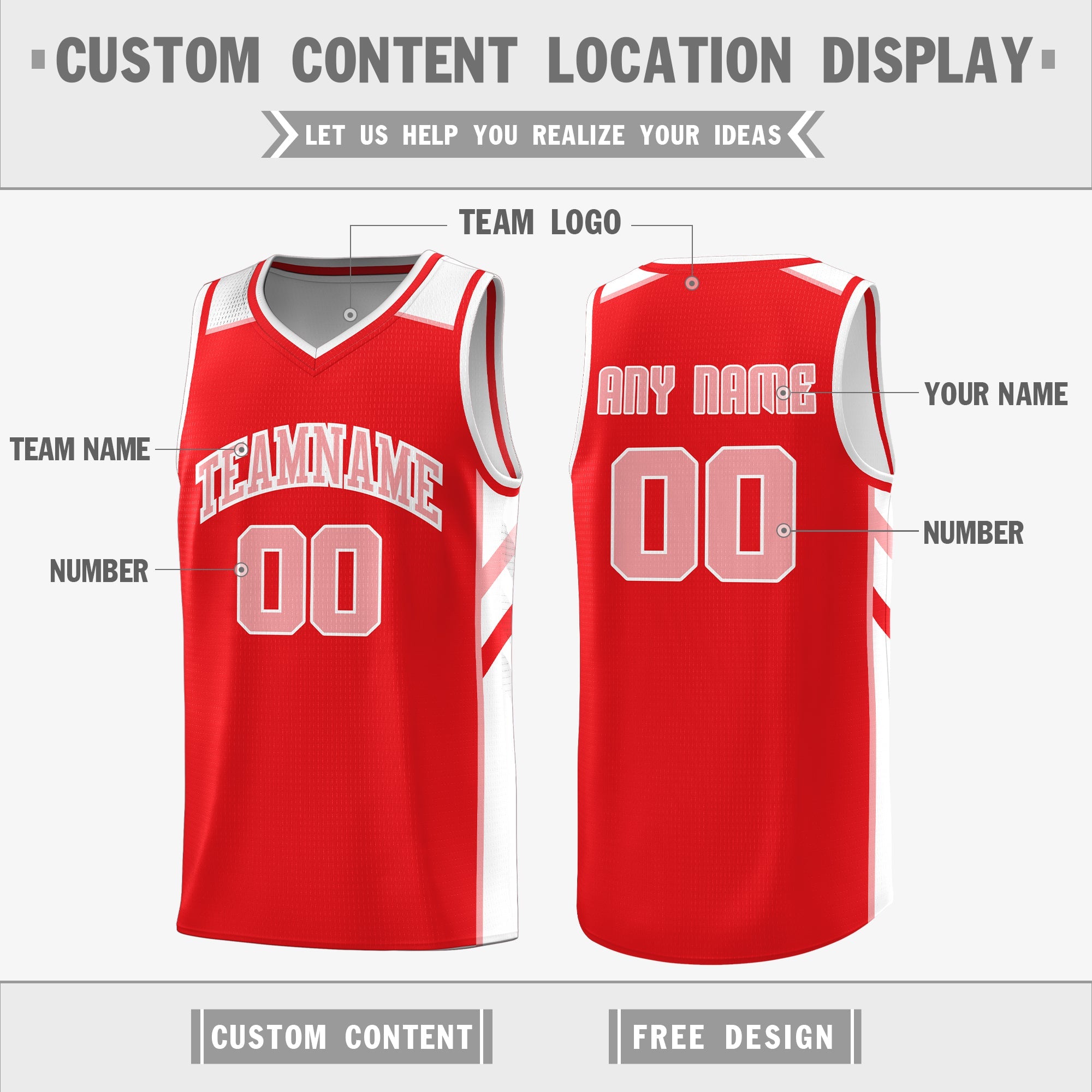 Custom Red White Double Side Tops Breathable Training Basketball Jersey