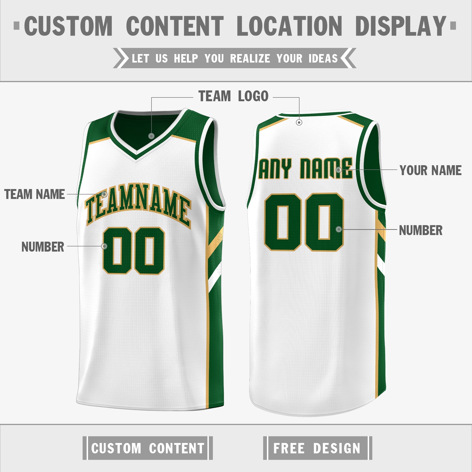 Custom Green White Double Side Tops Basketball Jersey