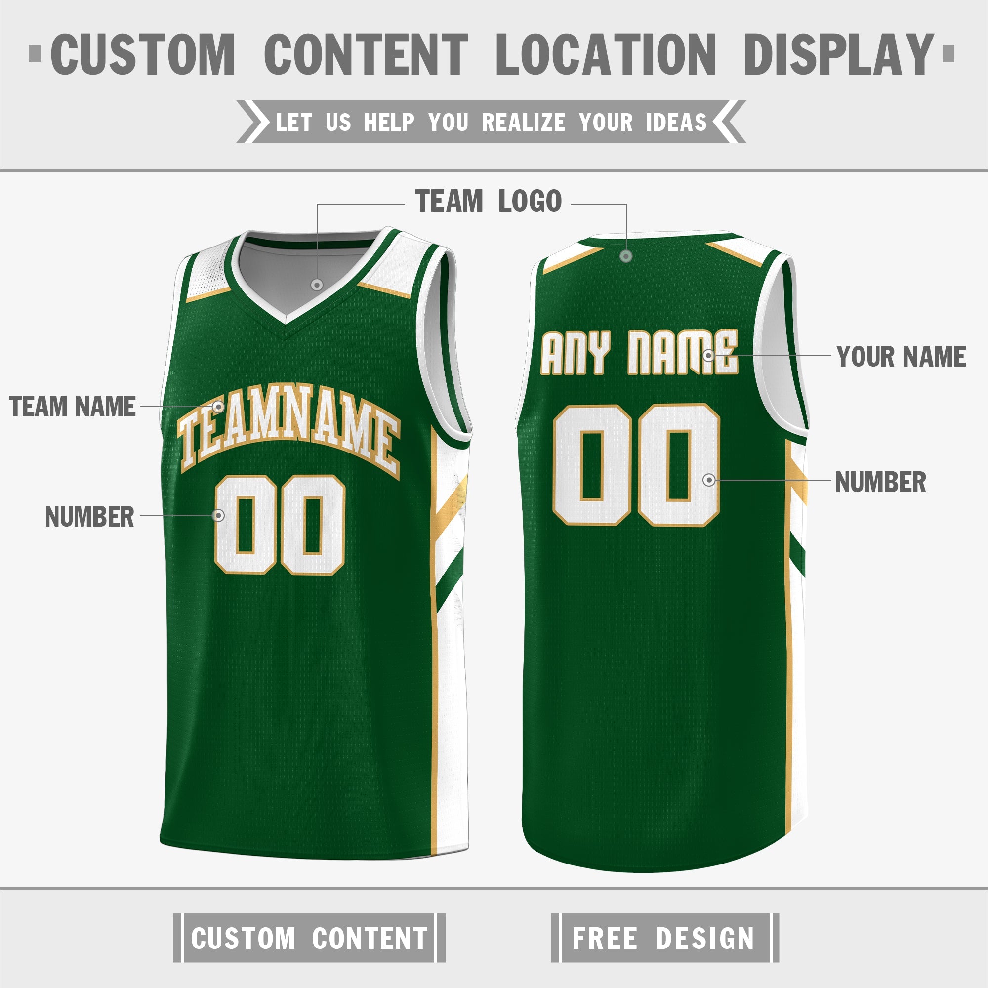 Custom Green White Double Side Tops Basketball Jersey