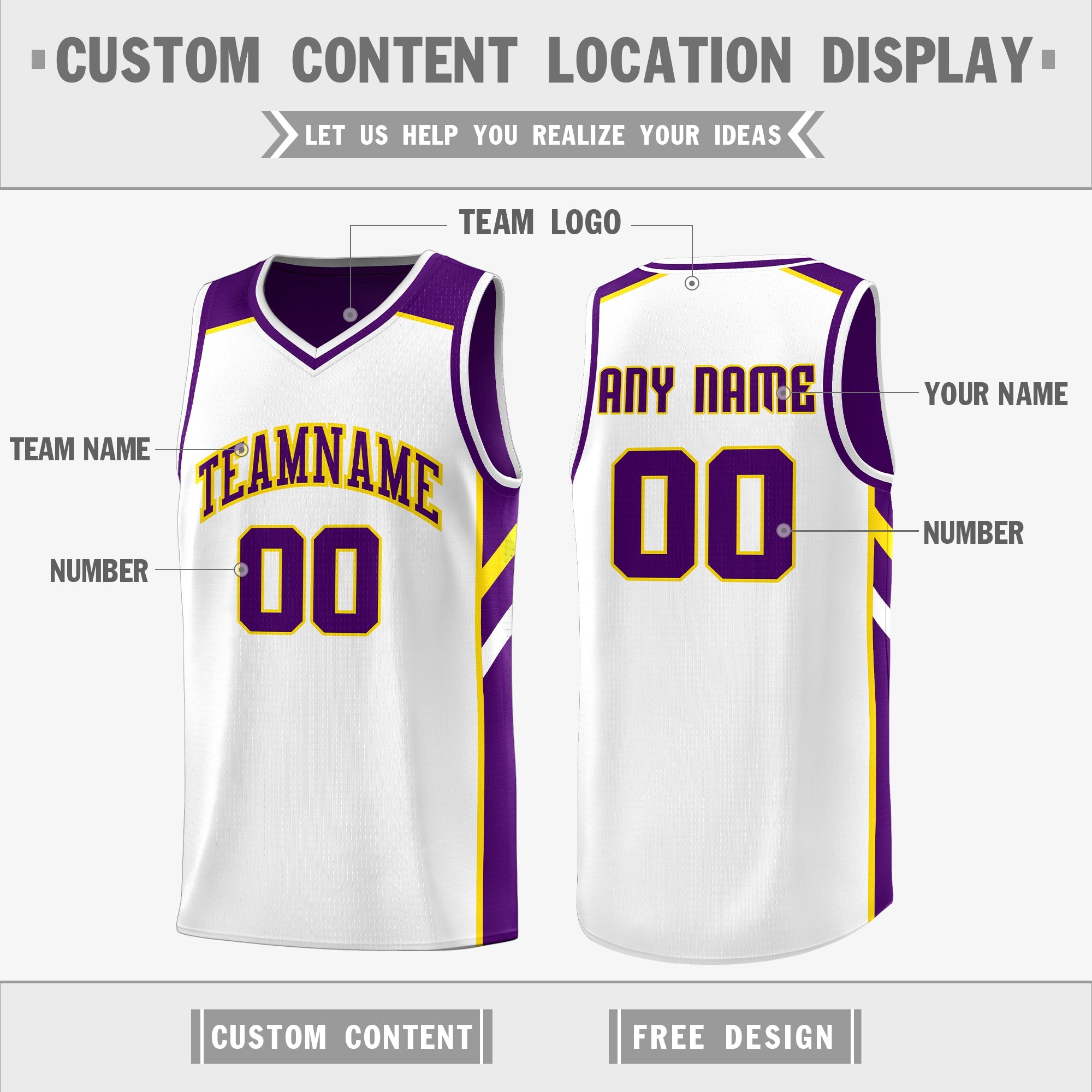 Custom Purple White Double Side Tops Breathable Training Basketball Jersey