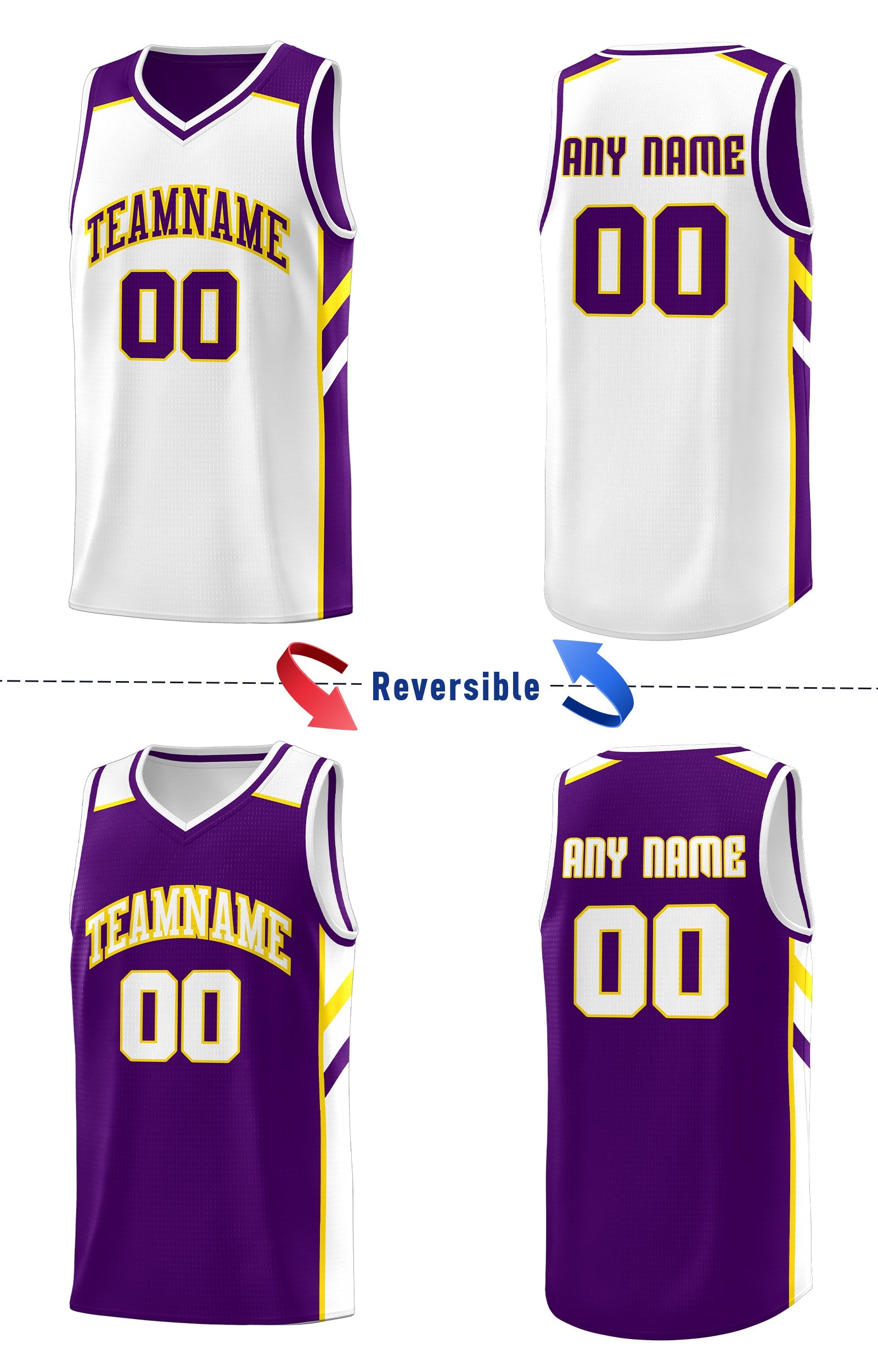 Custom Purple White Double Side Tops Breathable Training Basketball Jersey