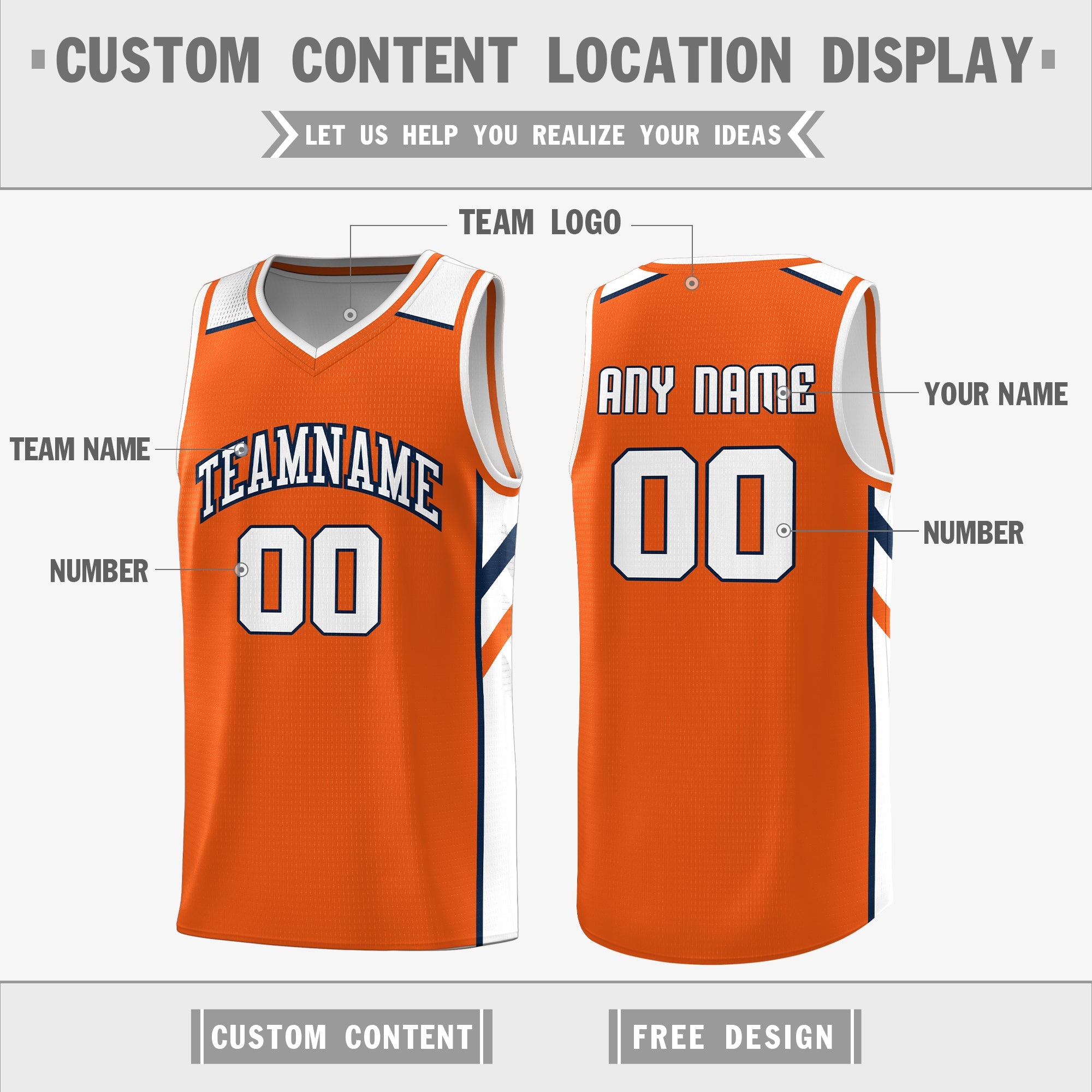 Custom Orange White Double Side Tops Athletic Basketball Jersey