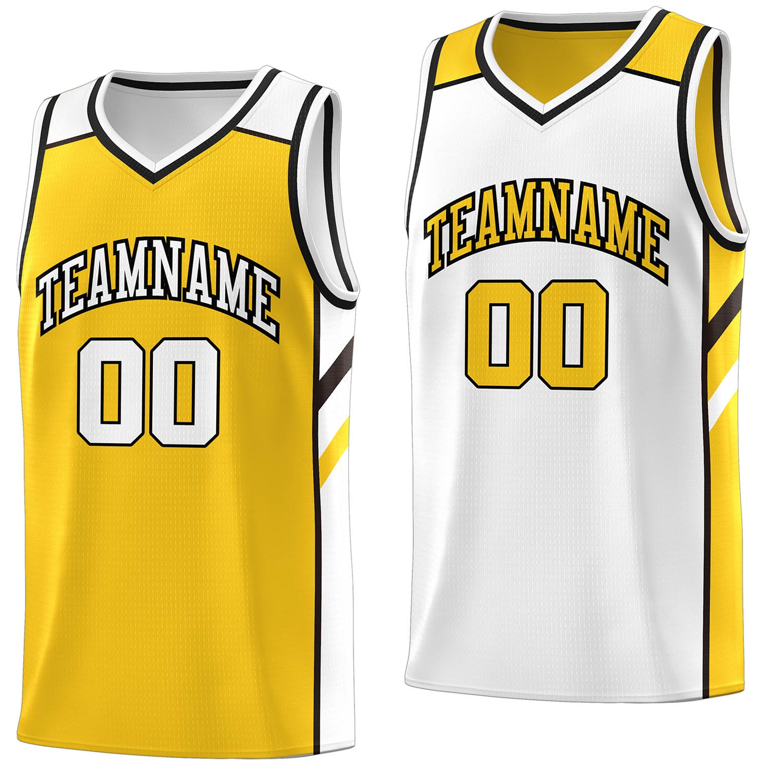 Maillot de basket-ball de sport pour hommes, personnalisé, jaune et blanc, hauts double face