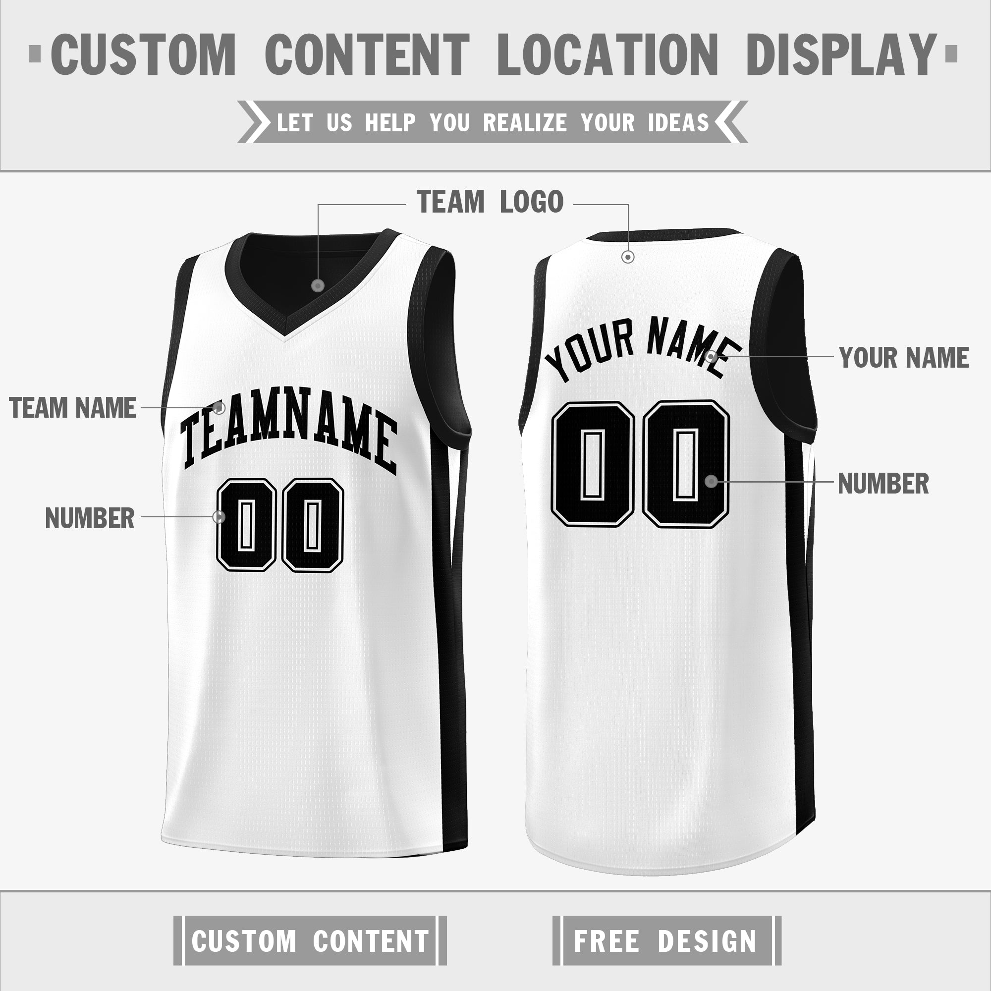 Custom Black White Double Side Tops Basketball Jersey