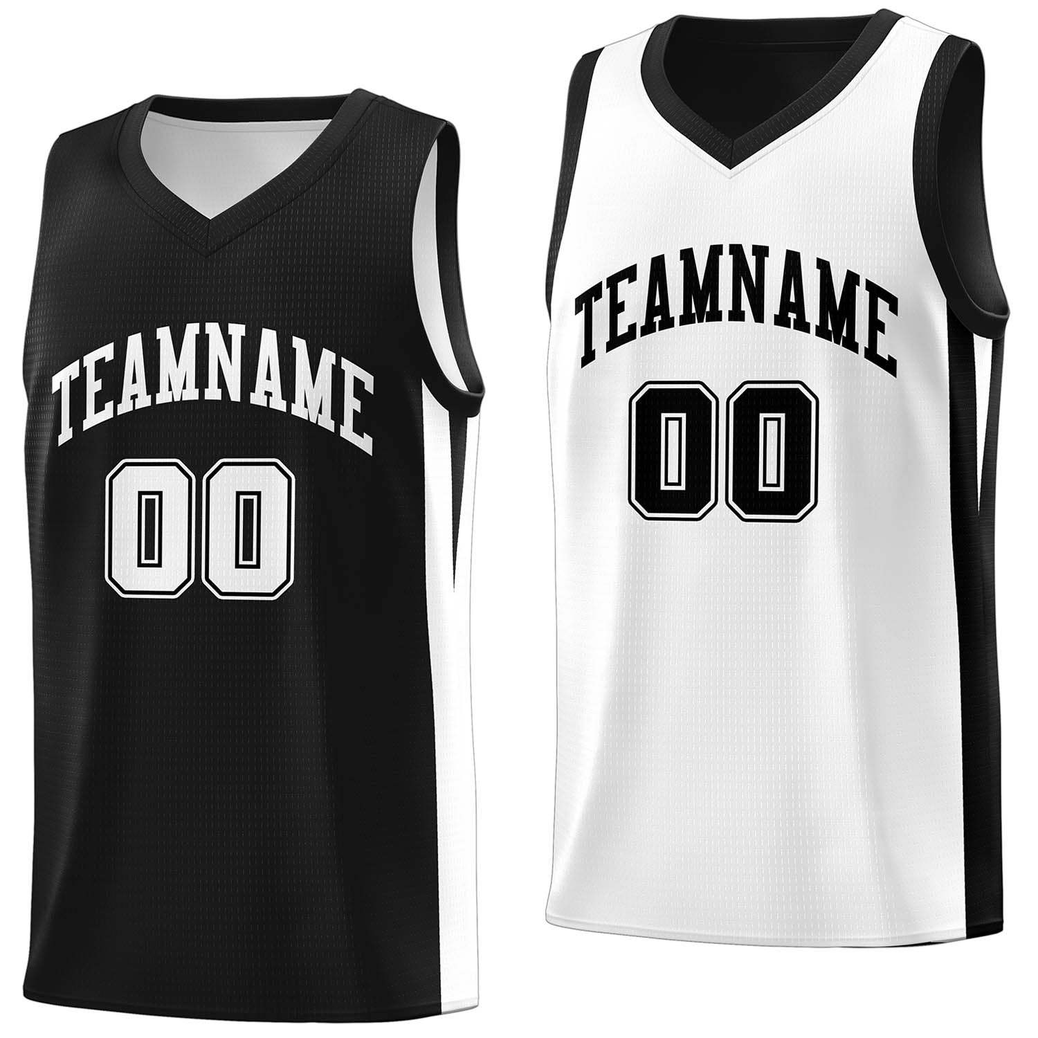 Maillot de basket-ball personnalisé noir blanc double face