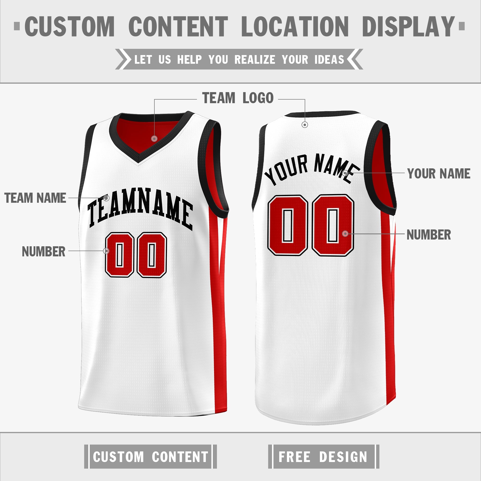 Custom Red White Double Side Tops Basketball Jersey