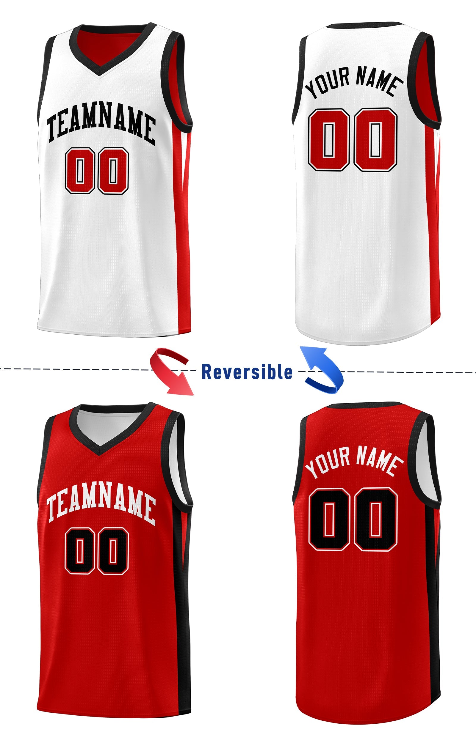 Custom Red White Double Side Tops Basketball Jersey