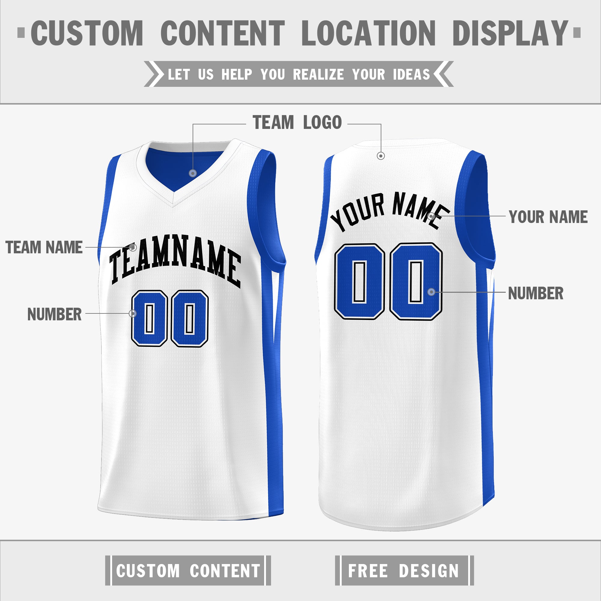 Custom Royal White Double Side Tops Basketball Jersey