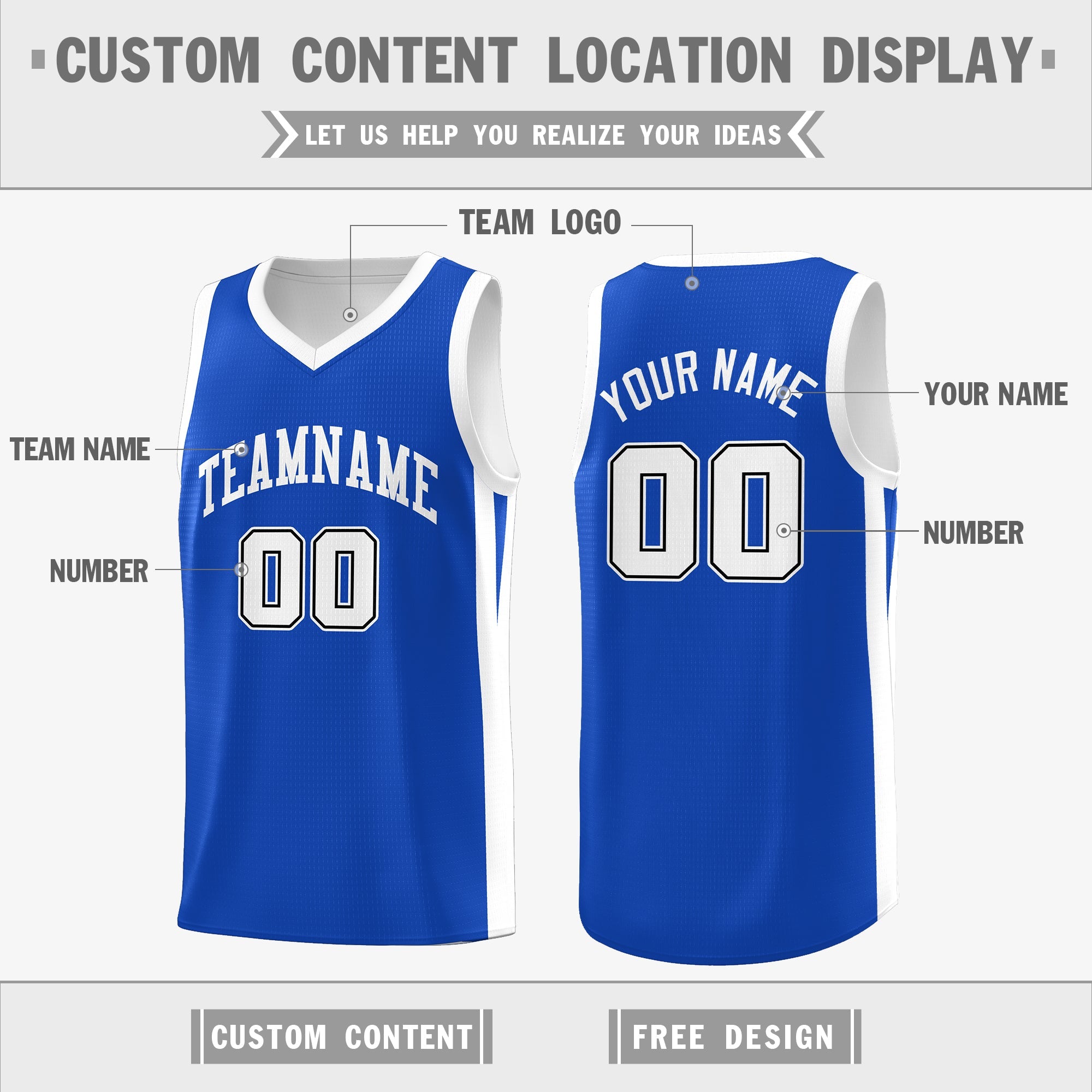 Custom Royal White Double Side Tops Basketball Jersey