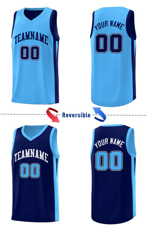 Maillot de basket-ball personnalisé bleu marine Double face