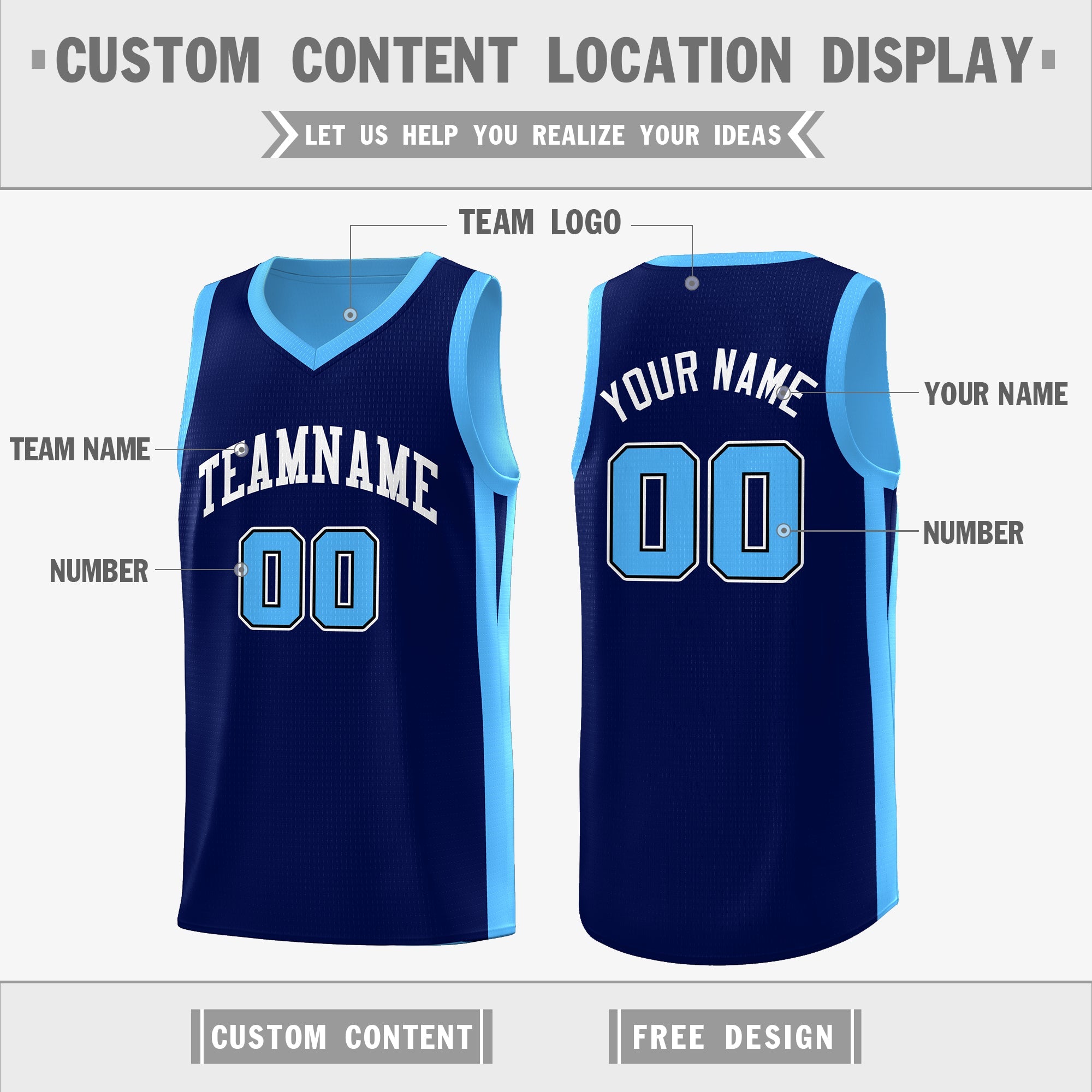 Custom Blue Navy Double Side Tops Basketball Jersey