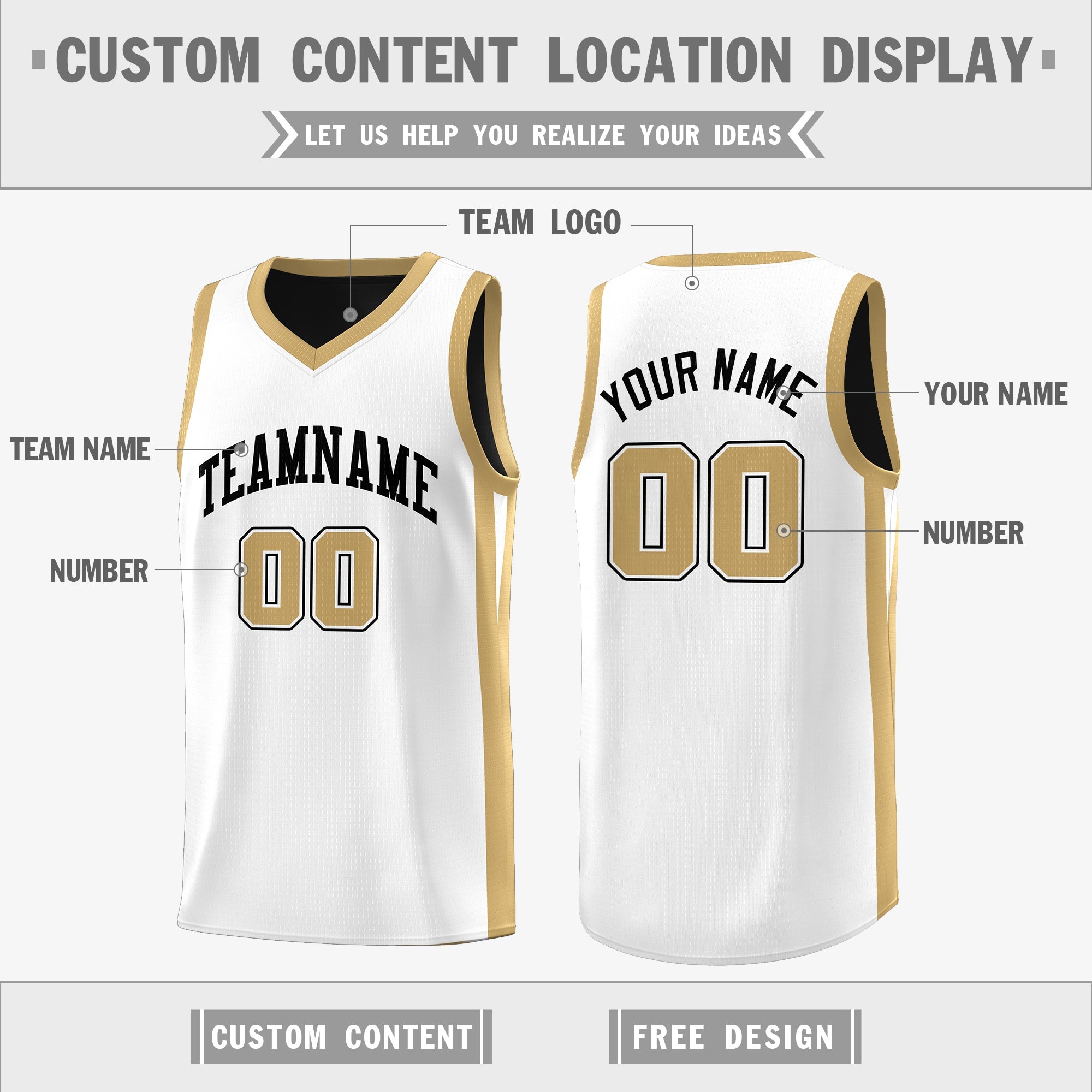 Custom Black White -Khaki Double Side Tops Basketball Jersey