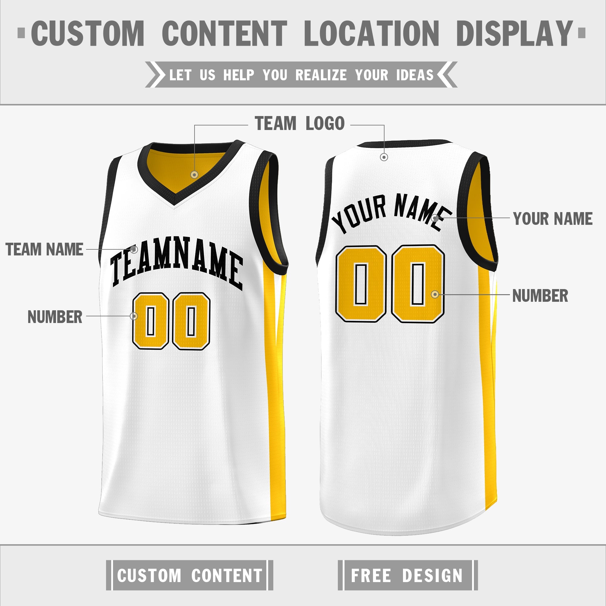 Custom Yellow White Double Side Tops Basketball Jersey