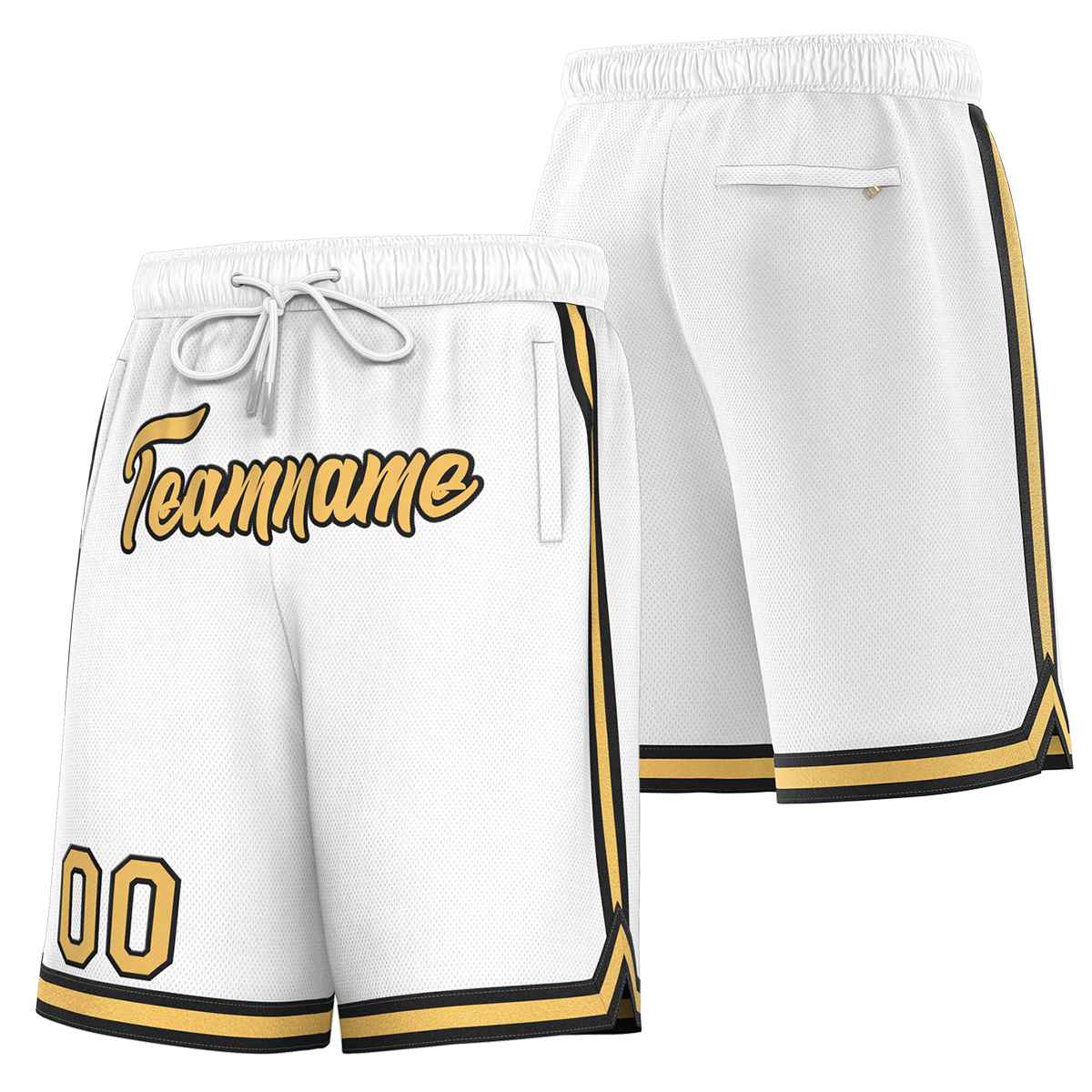 Custom White Old Gold-Black Sport Basketball Shorts