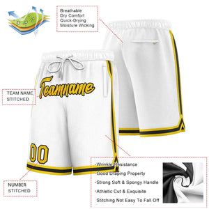 Short de basket-ball sport personnalisé blanc jaune-noir