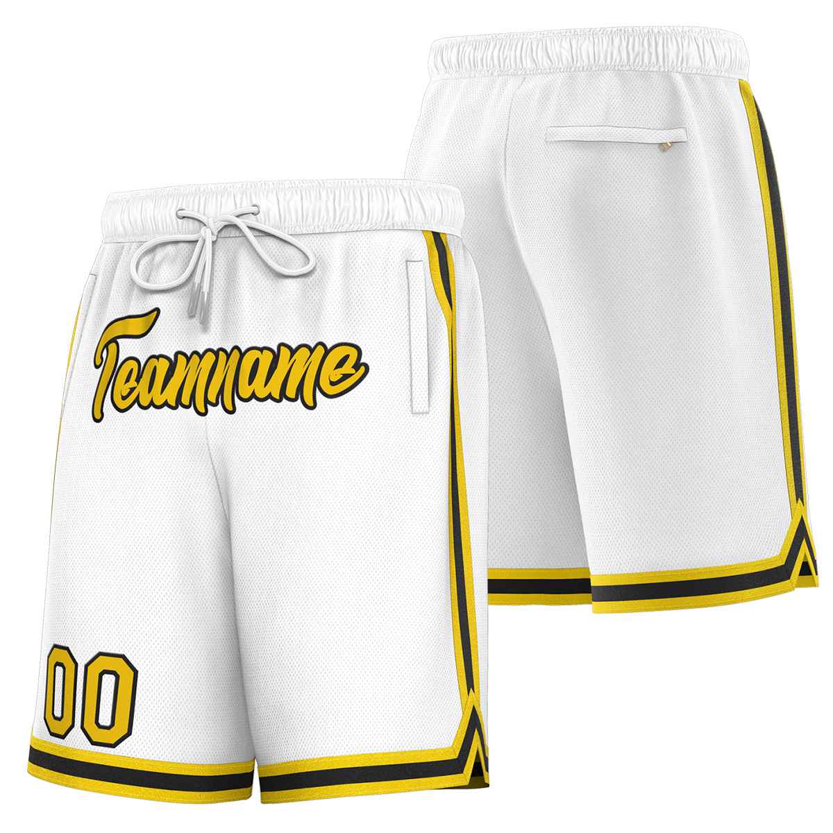 Short de basket-ball sport personnalisé blanc jaune-noir