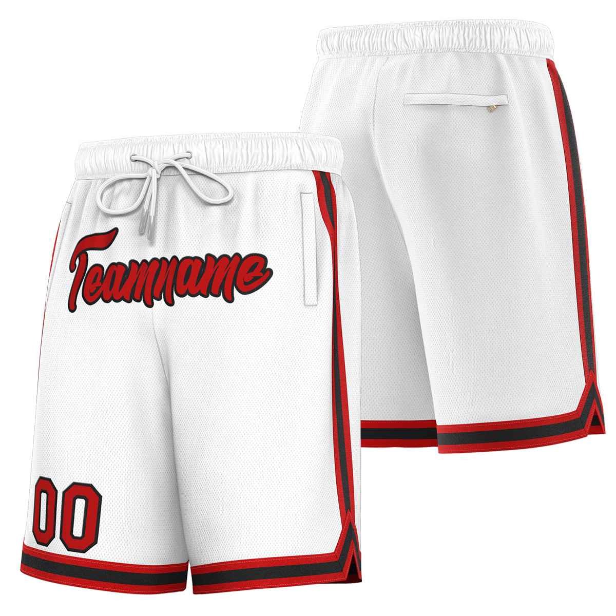 Short de basket-ball sport personnalisé blanc rouge-noir