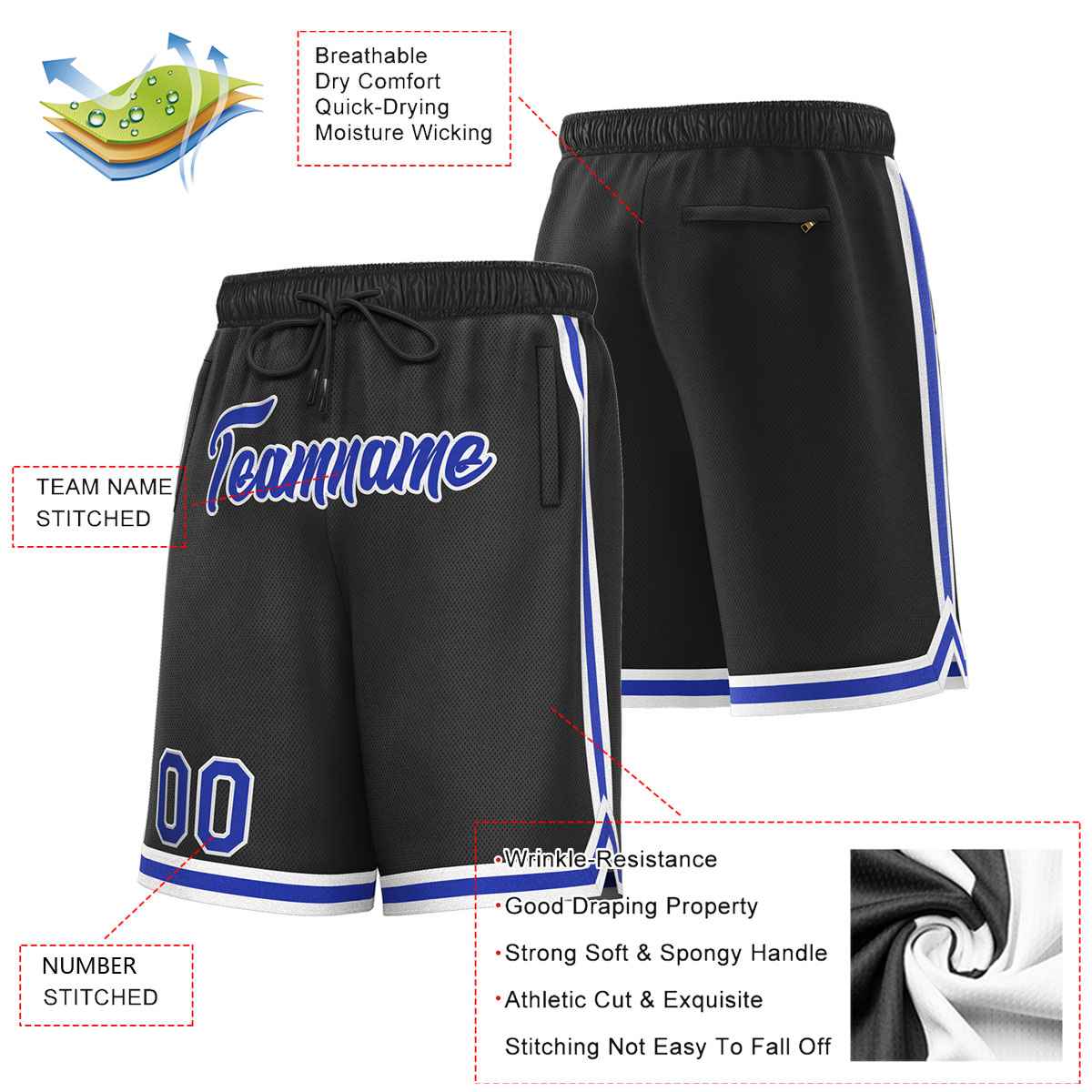 Custom Black Royal-White Sport Basketball Shorts